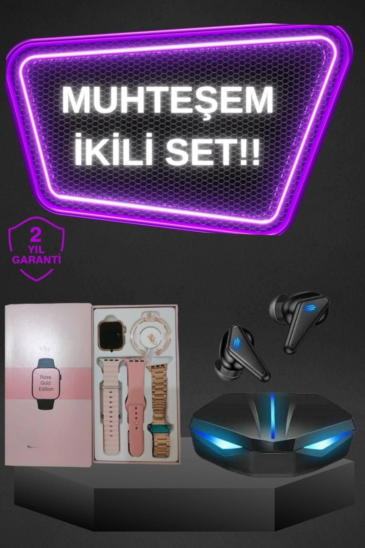 Tradivent Kadınlar İçin Dokunmatik Ekran Akıllı Saat ve Gamer Kablosuz Bluetooth Kulaklık ANC Özelliği