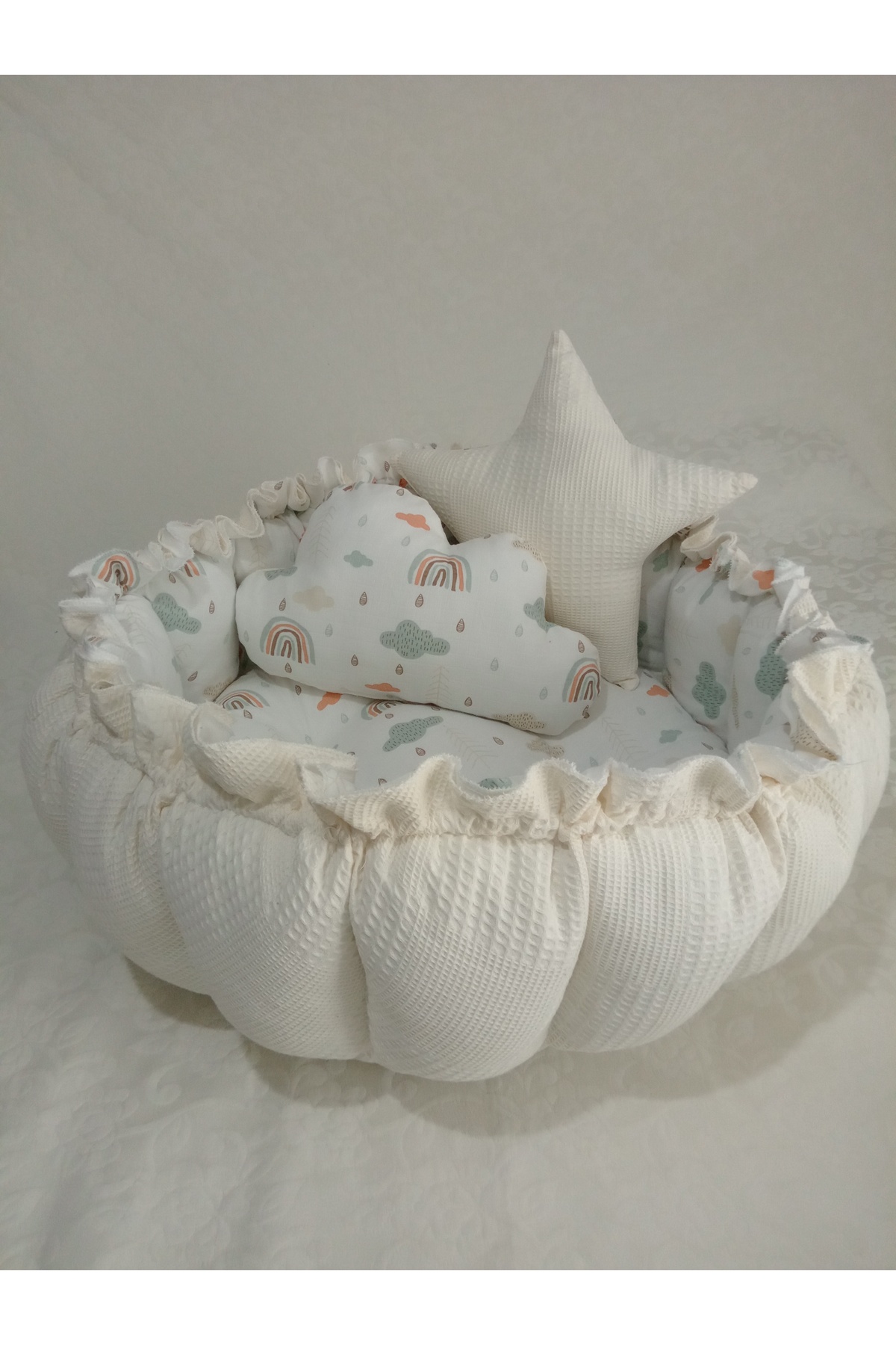 Wenaris puset örtüsü puset minderi yuvarlak babynest bulut ve yıldız yastıkları emzirme yastığı battaniye fotoğrafı 2 (önizleme)