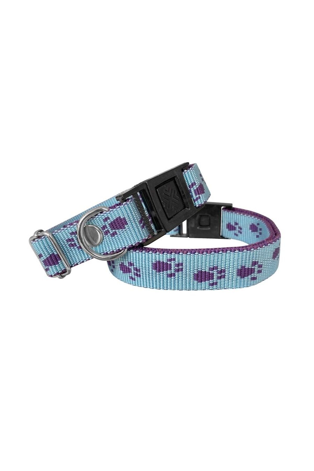 feifei Köpek Tasması Patili Dokuma 2 Cm - Min: 30 Cm - Max: 50 Cm Açık Mavi