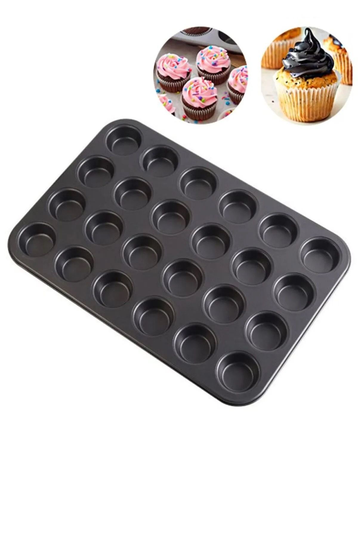 Home Muffin Kek Kalıbı 24'lü Cupcake Kurabiye Turta Kalıb 24 Kapsül Yanmaz Fırın Tepsisi 35x27 cm