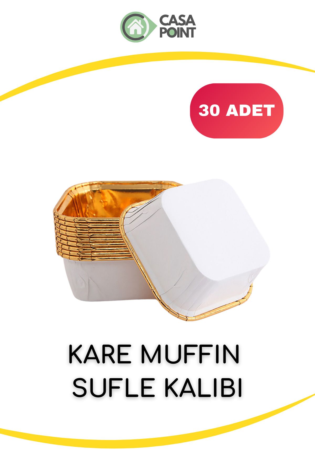 CASA Kare Beyaz Gold Muffin Kek Kalıbı Sufle Kasesi Aşure Kabı - 30 Adet