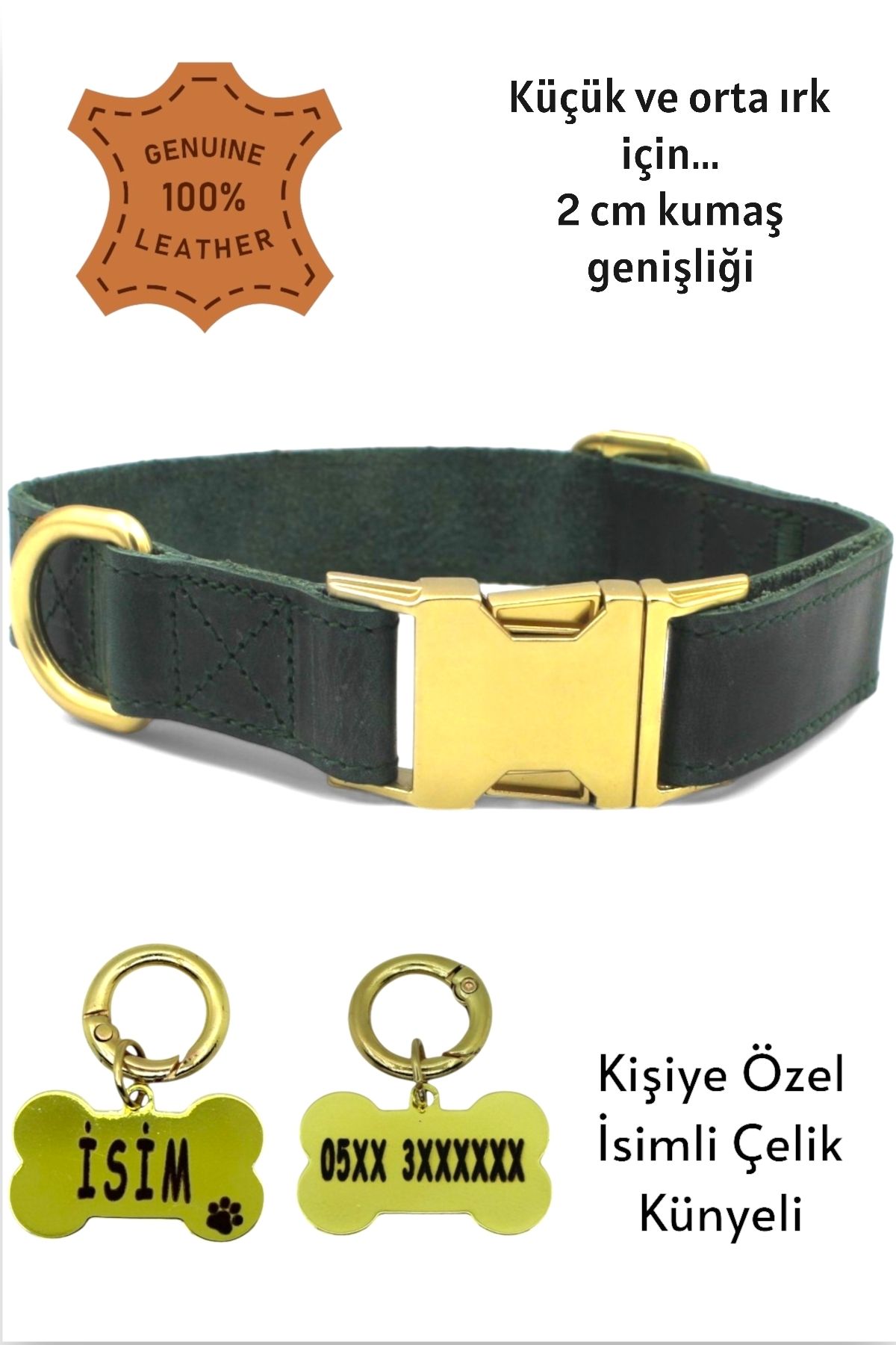 CARAMELOS HAKİKİ DERİ KÖPEK BOYUN TASMASI, KİŞİYE ÖZEL KÜNYELİ-KÜÇÜK VE ORTA IRK- 2CM