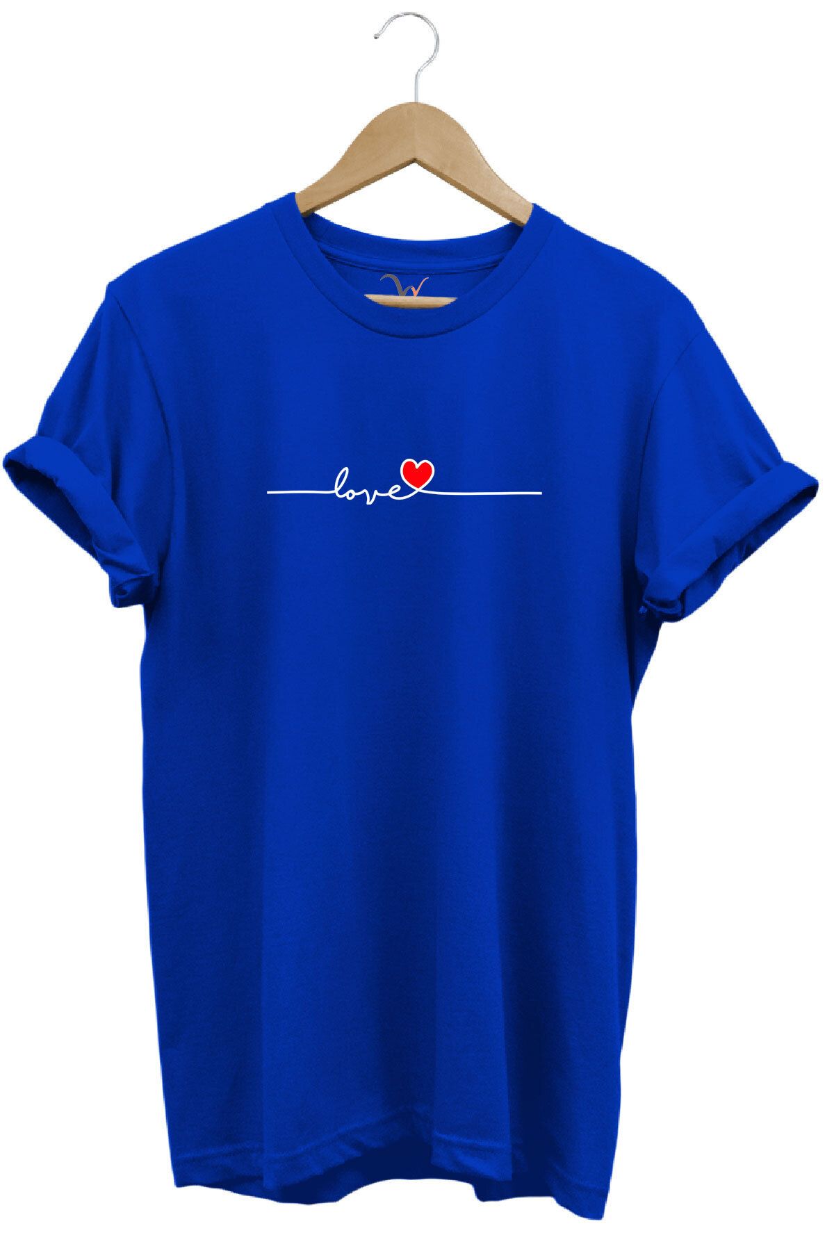 onsrawear Sevgililer Günü Hediyesi Love Yazı Baskılı Kalpli %100 Pamuk Regular Fit Bisiklet Yaka T-Shirt