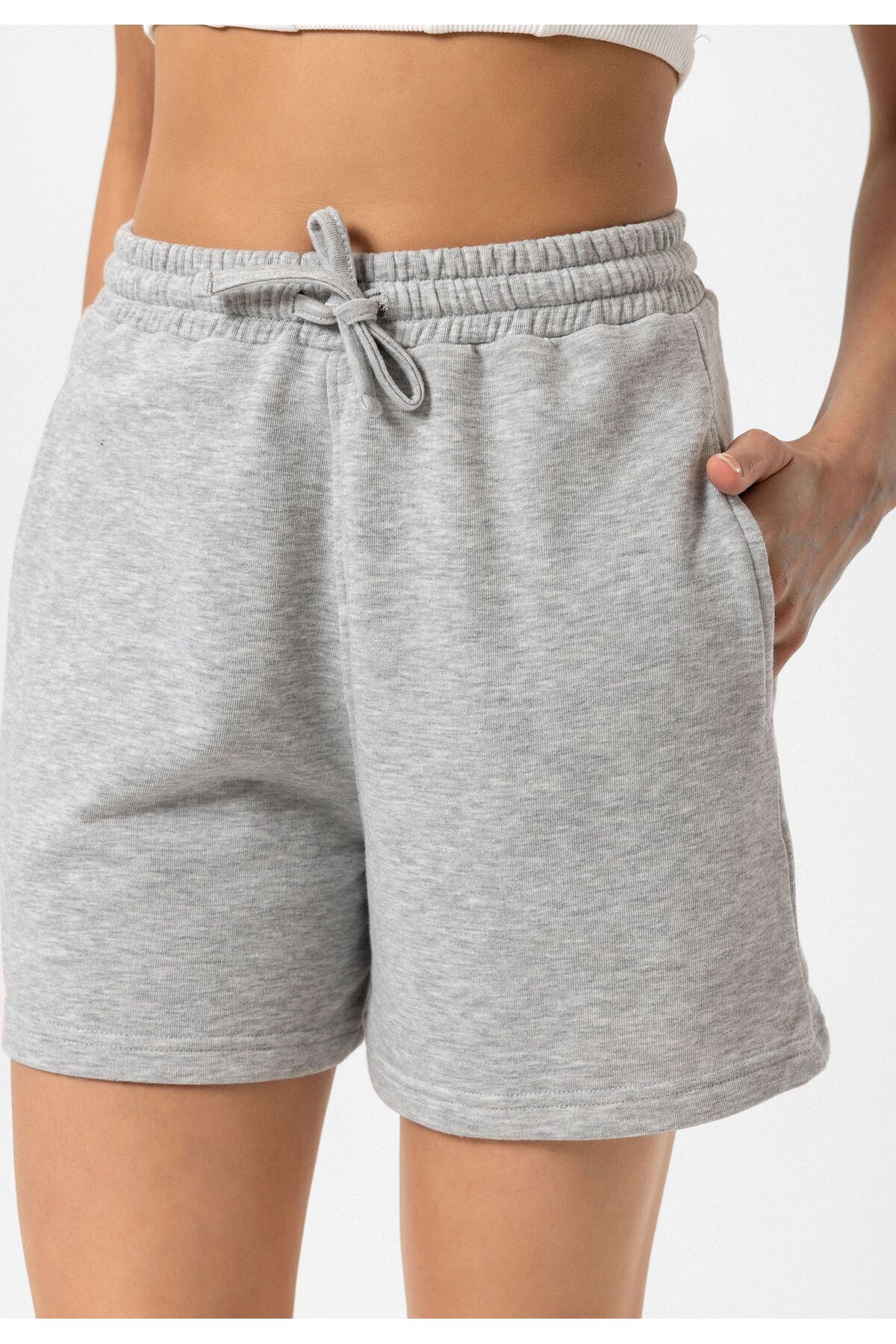 Williot-Beatrix Gray Pocket Elastic Waist Adjustable Cotton Regular Fit Women's Bermuda Shorts 4