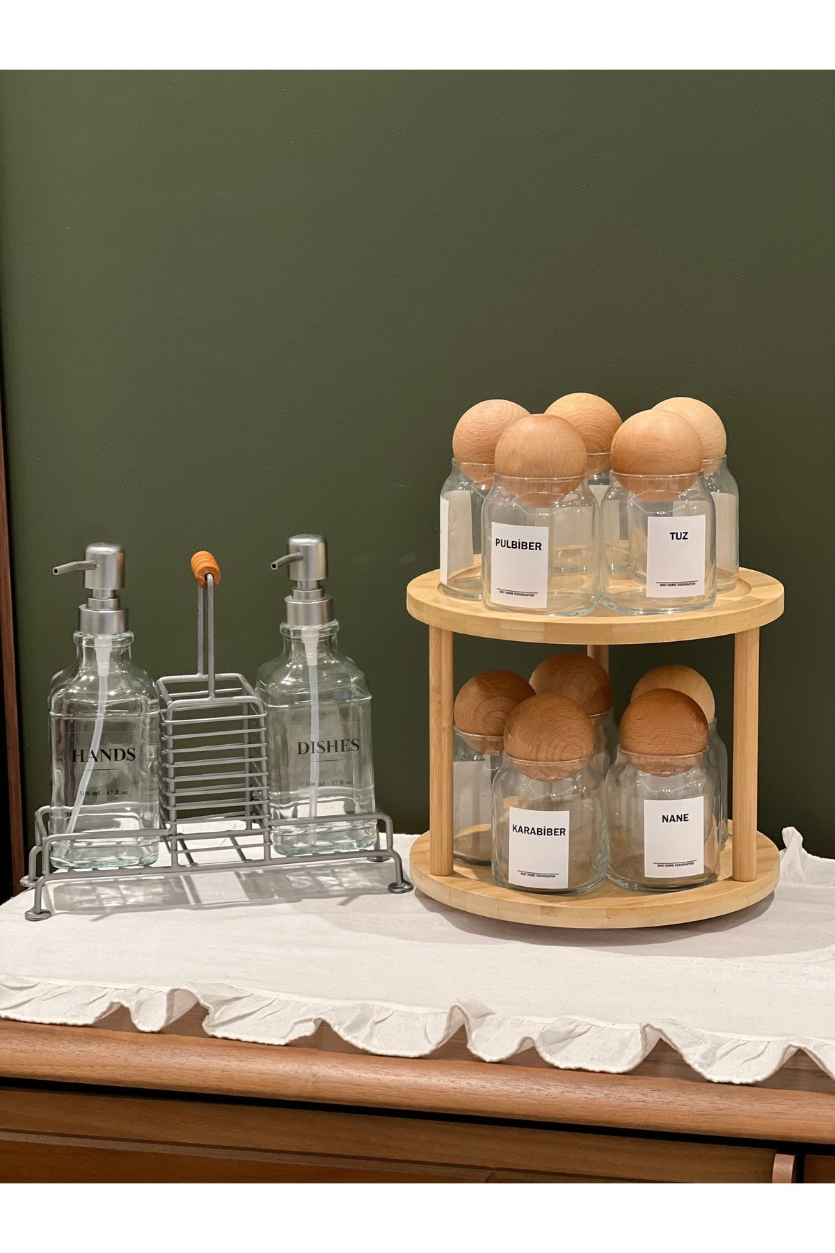 Sade Hediye-10-Piece Spice Rack/Gray Soap Dish with Swivel Stand Ball Cover 3