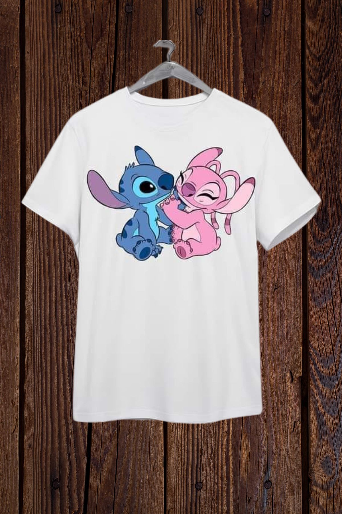 FECCY Pamuklu Stitch ve Angel Baskılı Oversize T-shirt