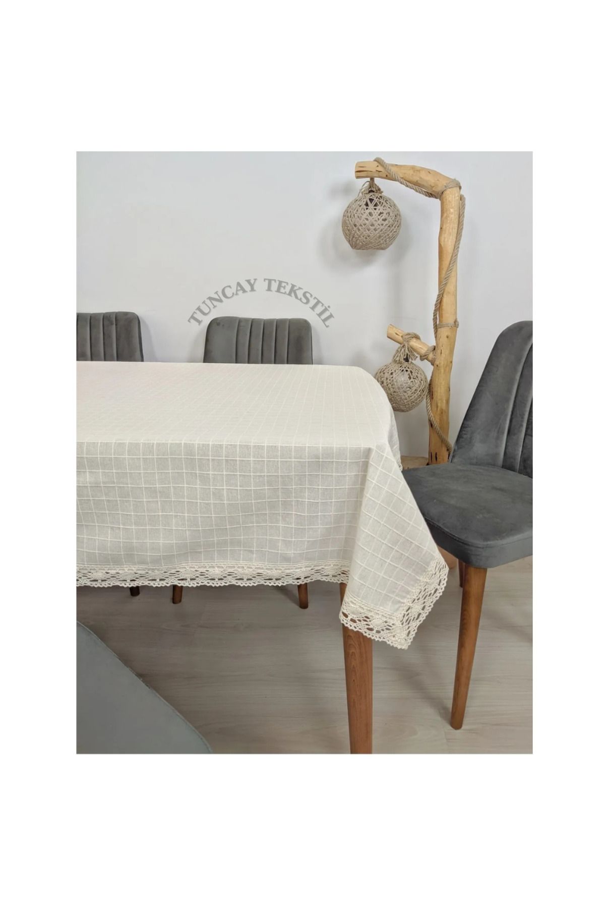 TUNCAY TEKSTİL-Lacy Linen Tablecloth Modern Plain Cotton Basement Linen Square Rectangular Round 5