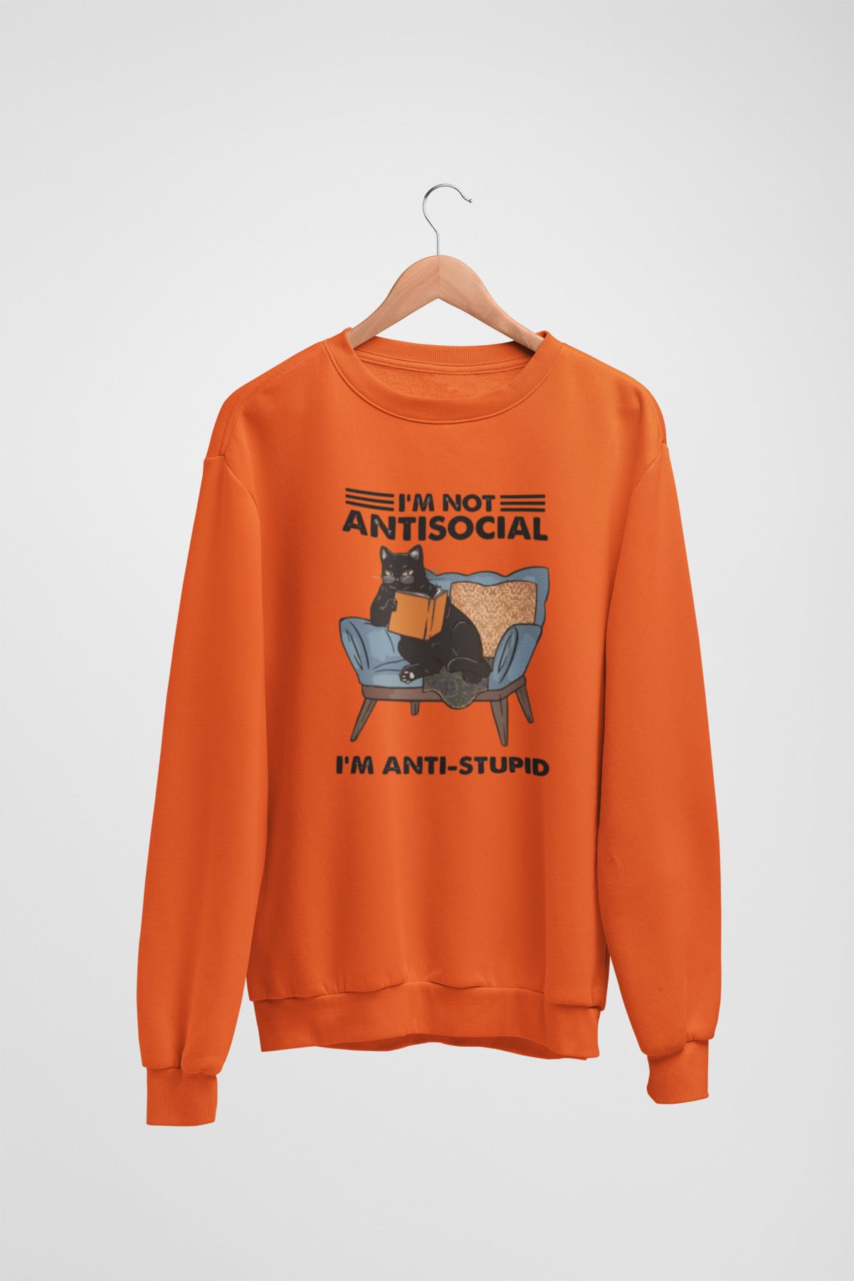 Butik Unisex Uzun Kol I'M NOT ANTISOCIAL Transfer Baskılı Bisiklet Yakalı Sweatshirt