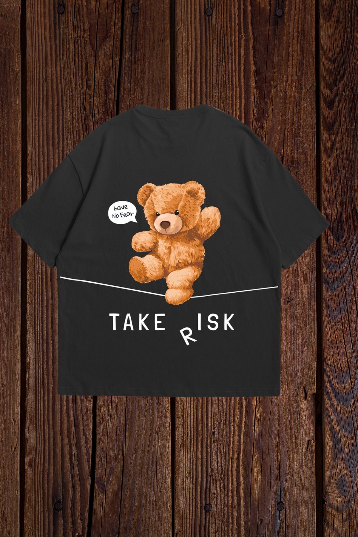 FECCY Pamuklu Take Risk Baskılı Oversize T-shirt