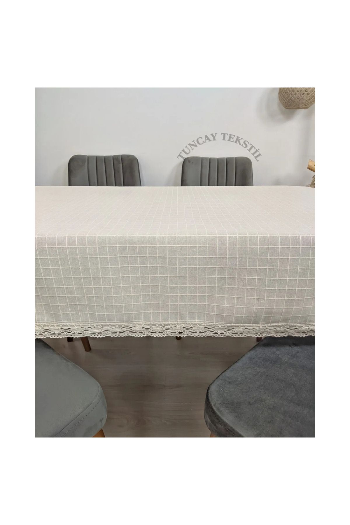TUNCAY TEKSTİL-Lacy Linen Tablecloth Modern Plain Cotton Basement Linen Square Rectangular Round 4