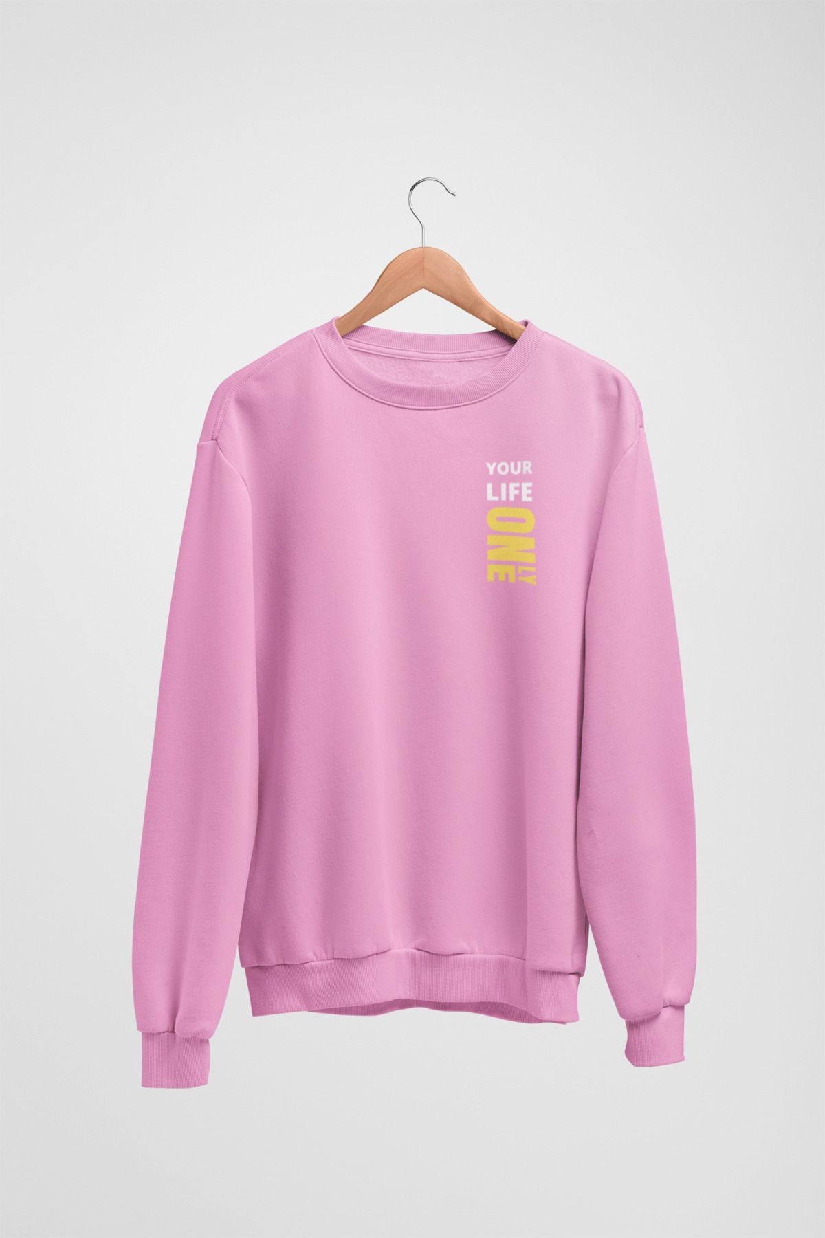 Butik Unisex Uzun Kol YOUR LIFE ONELY Transfer Baskılı Bisiklet Yakalı Sweatshirt