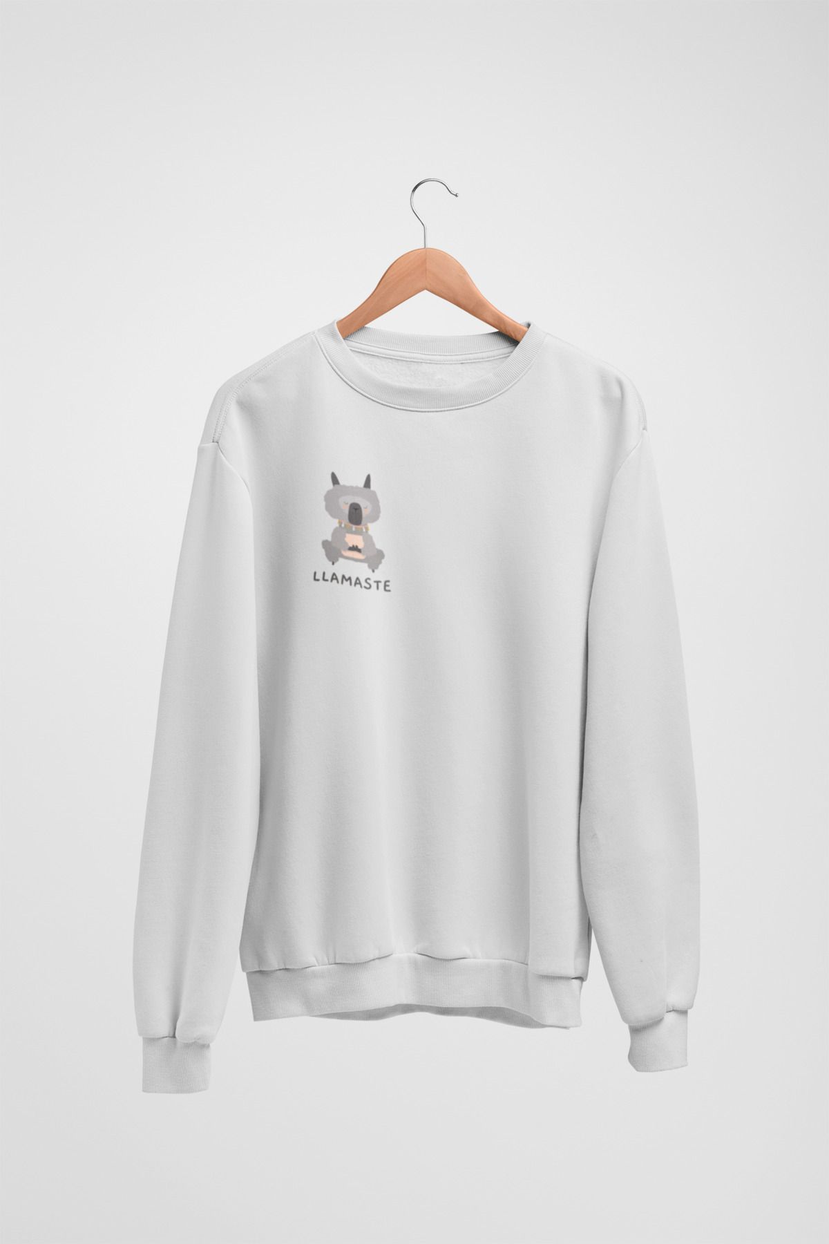 Butik Unisex Uzun Kol LLAMESTE Transfer Baskılı Bisiklet Yakalı Sweatshirt