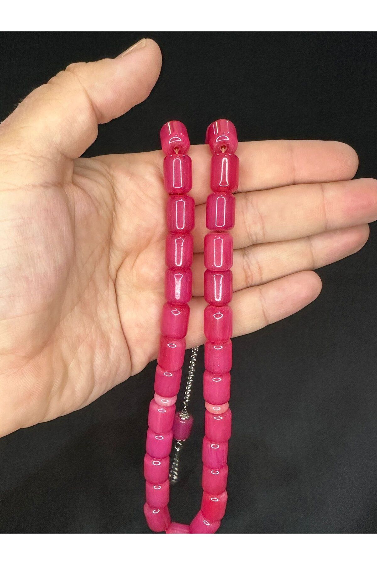 Anemore Collection-Lover's Special Gift - Large Size Sikma Amber Prayer Beads with Pink Color 14mm X 11mm H-1518 2