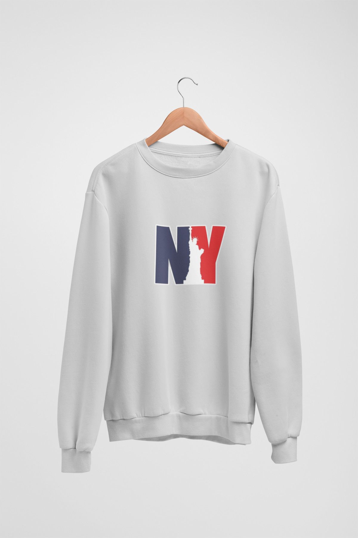 Butik Unisex Uzun Kol 2 İplik NY Transfer Baskılı Bisiklet Yakalı Sweatshirt