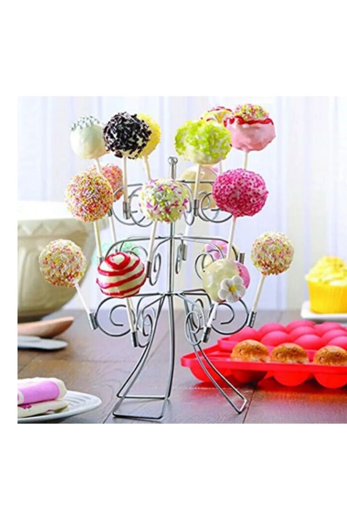 adin tasarım-Set of 100 Cakepops - Pop Cake Mini Cake with Lollipop Candy Stand and Cake Pops Lollipop Stick 2