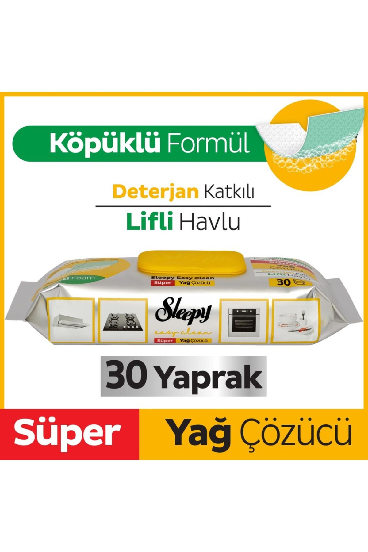 Sleepy Easy Clean Süper Yağ Çözücü Havlu 30 Yaprak