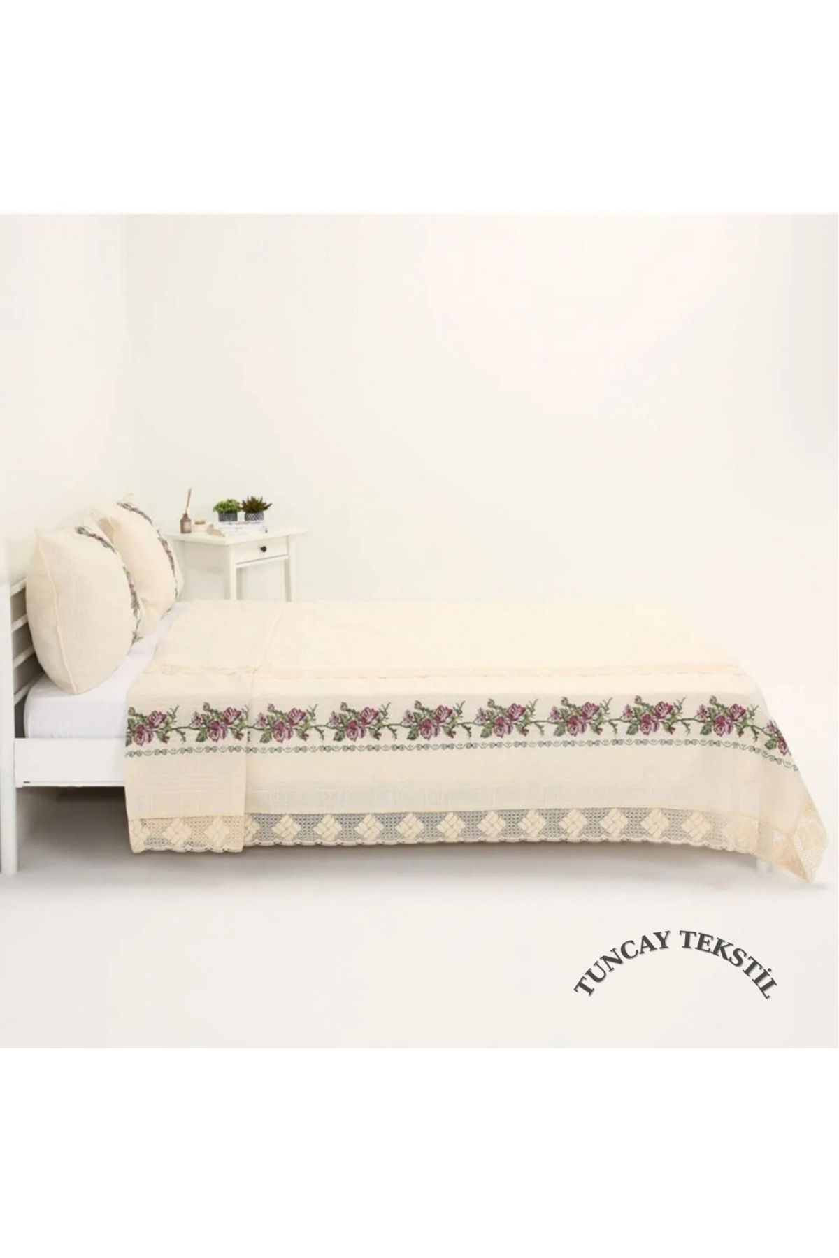 TUNCAY TEKSTİL-Cotton Lace Canvas Bedspread Set 7
