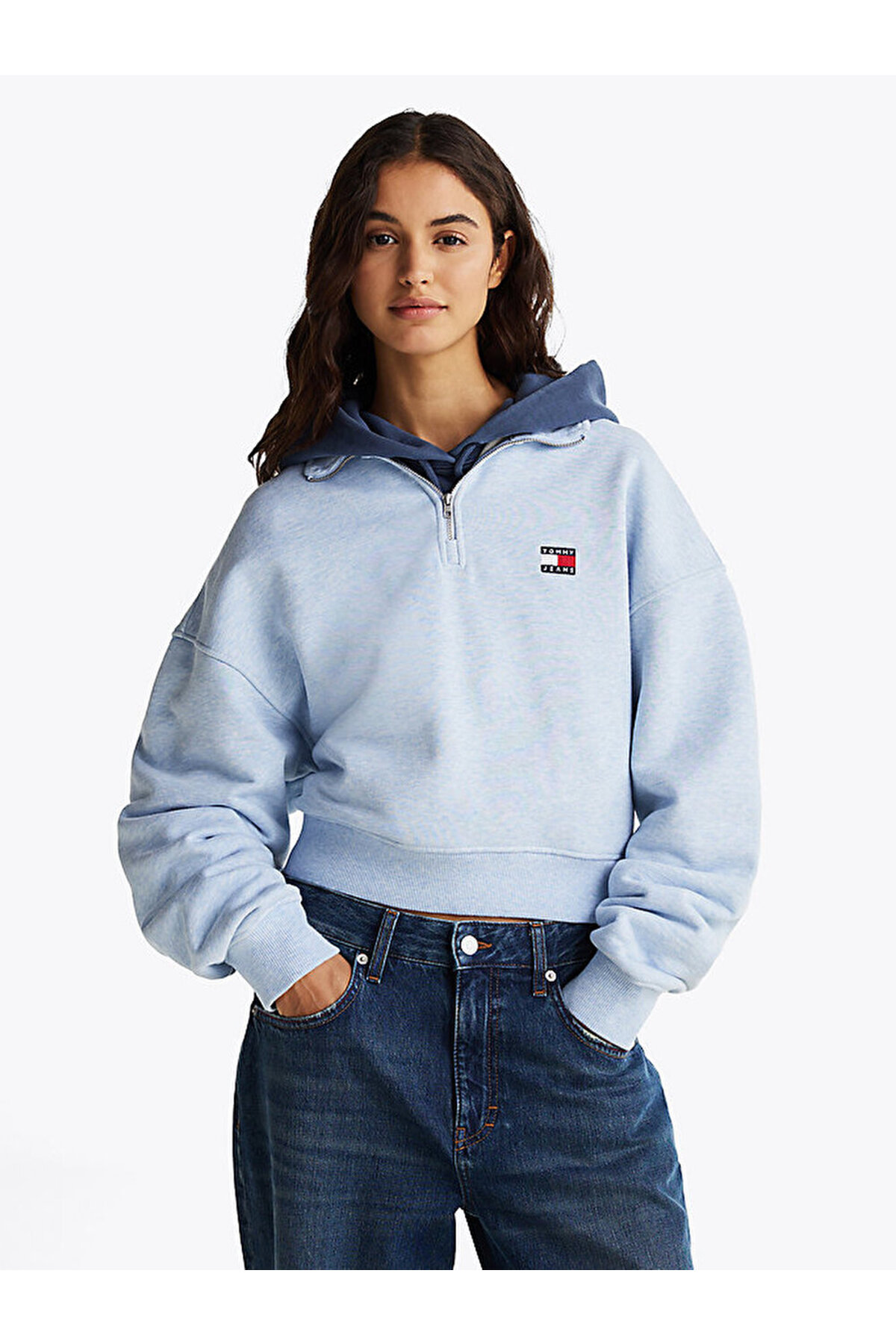 Tommy Hilfiger Boxy Half-Zip Cropped Sweatshirt