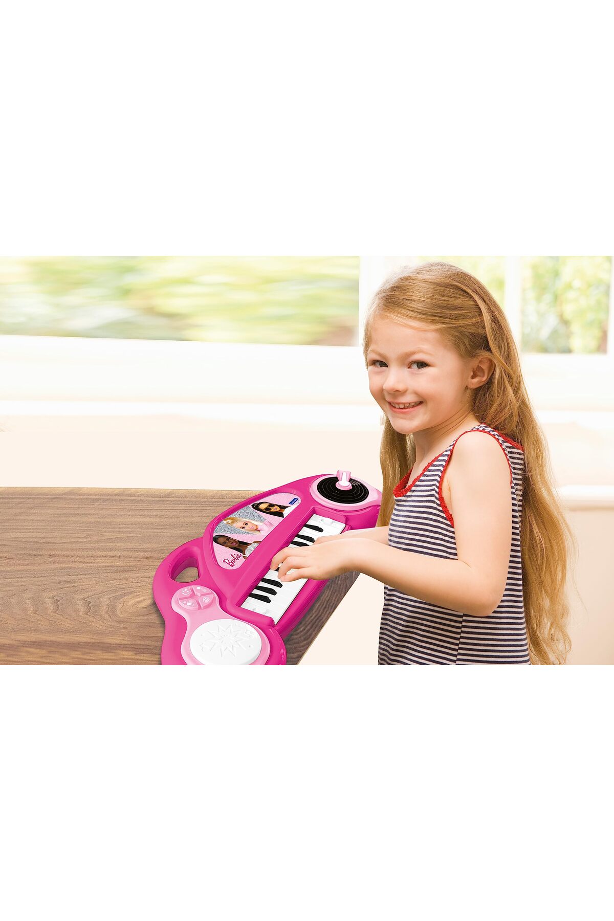 پیانوی الکترونیکی باربی | اسباب‌بازی موسیقی کودکان | جلوه‌های نوری | میکروفون | درامز | پخش‌کننده دی‌جی | صورتی