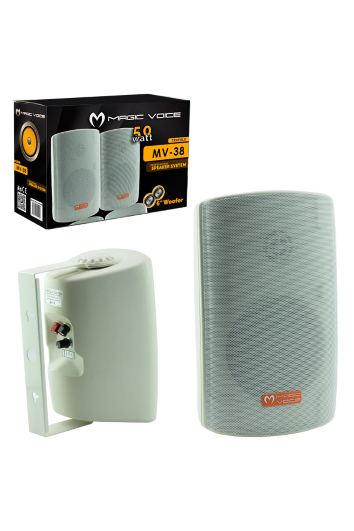 Go İthalat MAGICVOICE MV-38 11 CM 50 W BEYAZ SÜTUN HOP 2Lİ TAKIM TRAFOLU (4401)