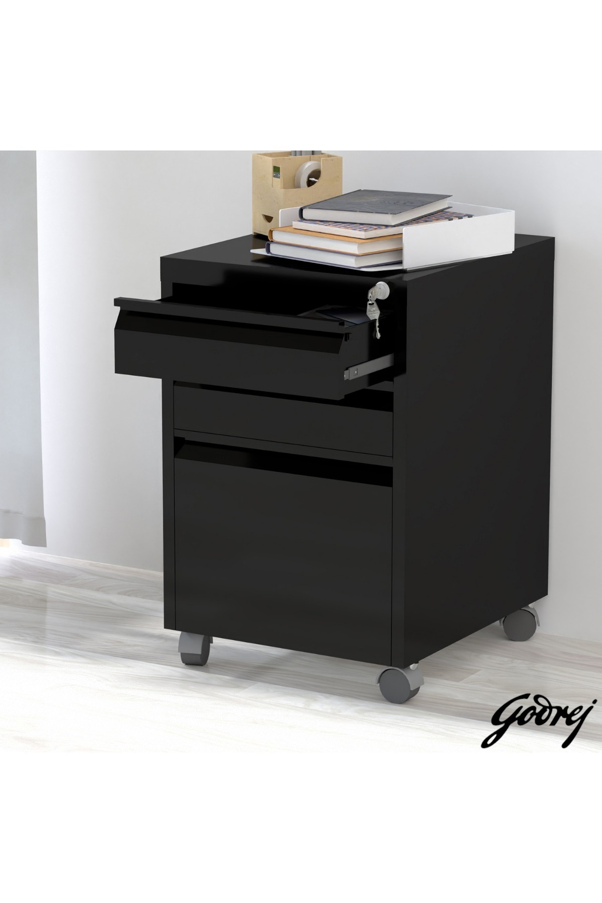Mahmayi-Godrej Mobile 3 Drawer File Cabinet with Advanced Touch Screen Lock Office Security Black 3