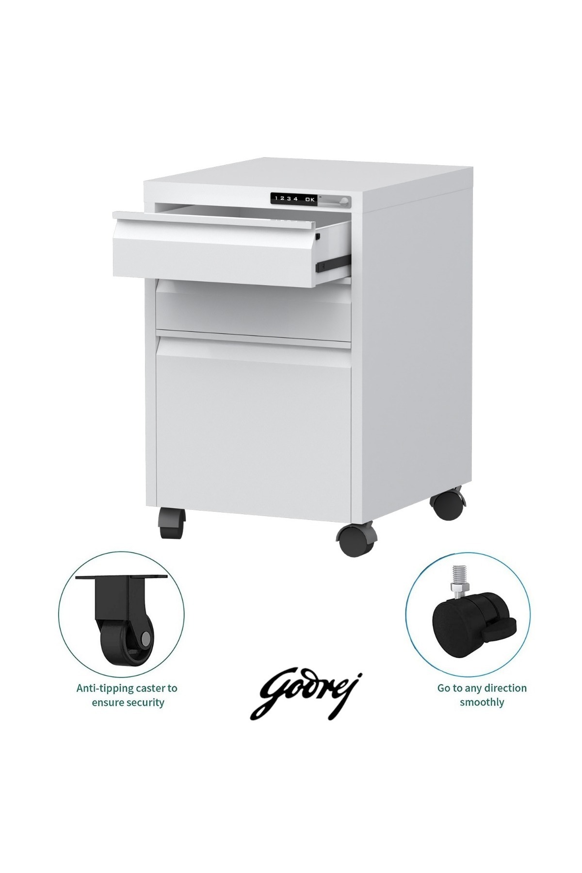 Mahmayi-Godrej Mobile 3 Drawer File Cabinet with Advanced Touch Screen Lock Office Security White 5