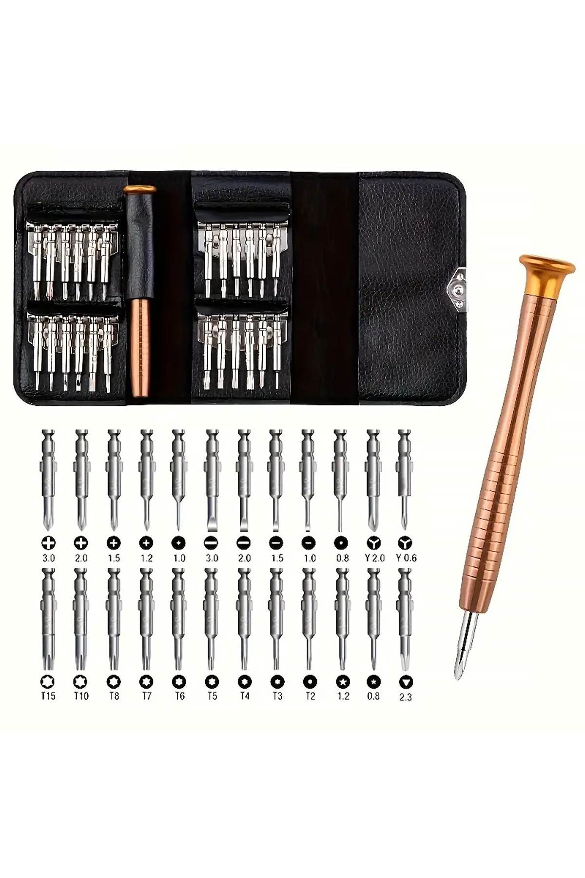 Soillium Mini Tornavida Seti Özel Deri Çantalı 25 Parça Tablet Saat Telefon Bilgisayar Gözlük Saat Tamir Seti