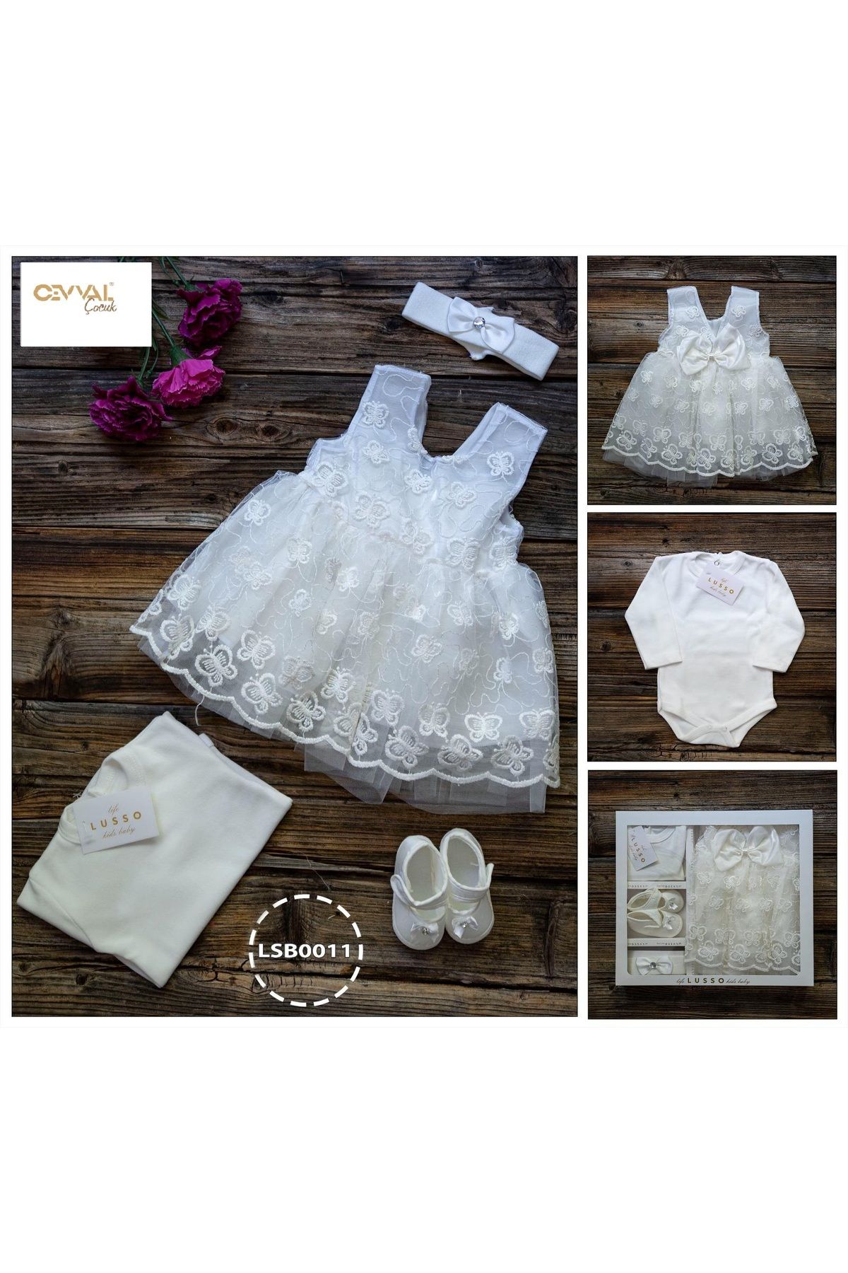 Cevval-0-6 Months Baby Girl Clothing Set - Mevlütlük Dress, Booties Bandana, Gift Box Included 1