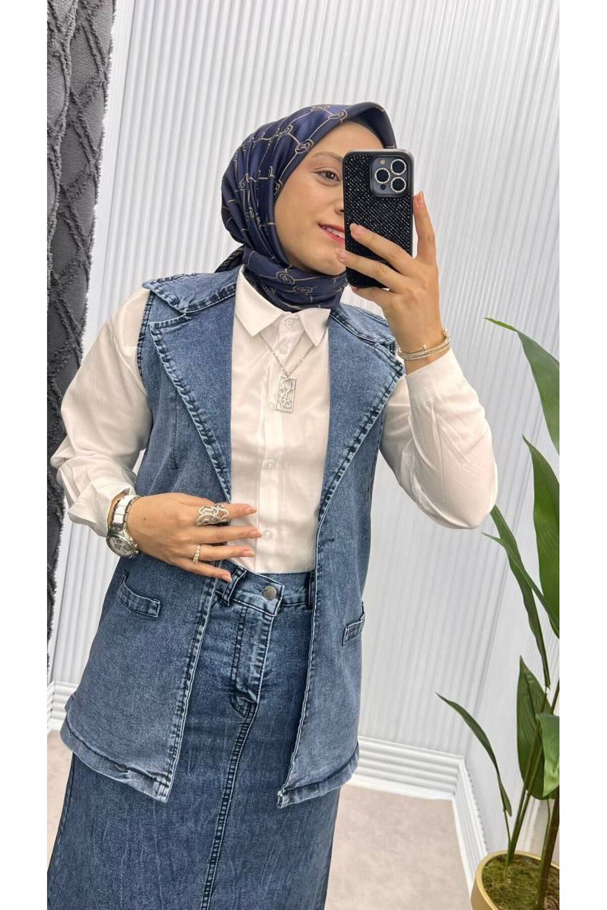 FARAN Kadın Kot Yelek Denim Tek Düğmeli Lüx Kalite