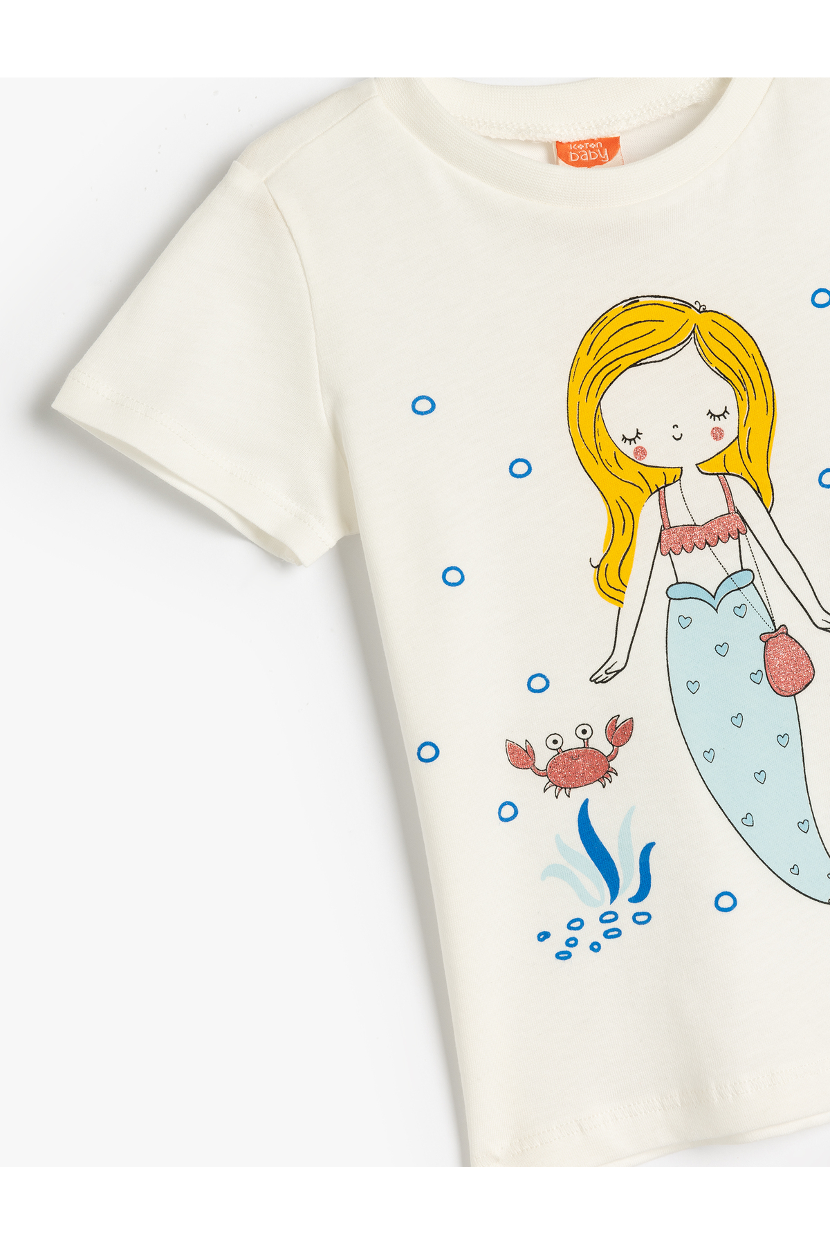 Koton Pamuklu Deniz Kızı Baskılı Bisiklet Yaka Kısa Kollu Tişört fotoğrafı 3 (önizleme)