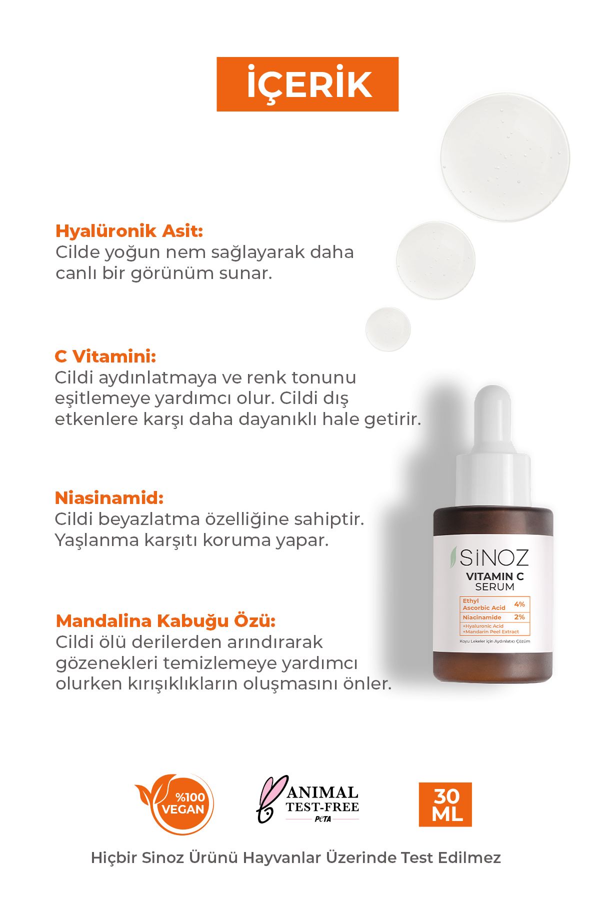 SİNOZ-Tone Equalizing Brightening Vitamin C 4 % Niacinamid 2 % Gesichtsserum 30 ml für jede Haut 3