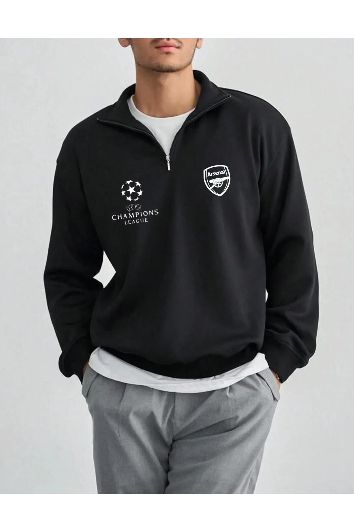 AEMİ Unisex Arsenal Baskılı Yarım Fermuarlı Oversize Sweatshirt