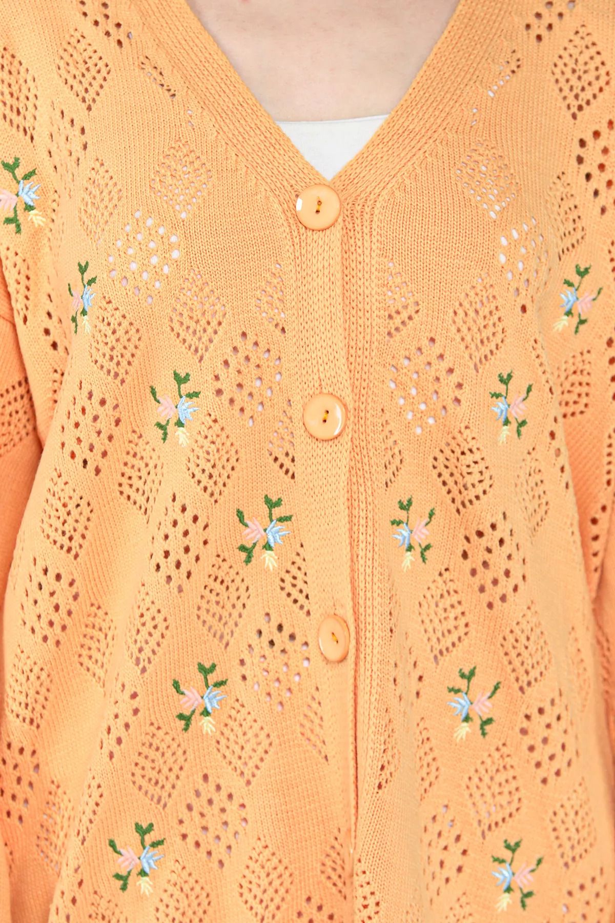 GÜLSELİ-Mustard Women's Front Buttoned Embroidered Knitwear Cardigan 4