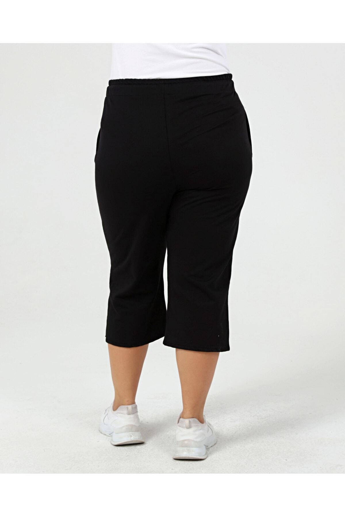 Curvy Trend  Büyük Beden Paça Yırtmaç Detaylı Kapri - Görsel 5