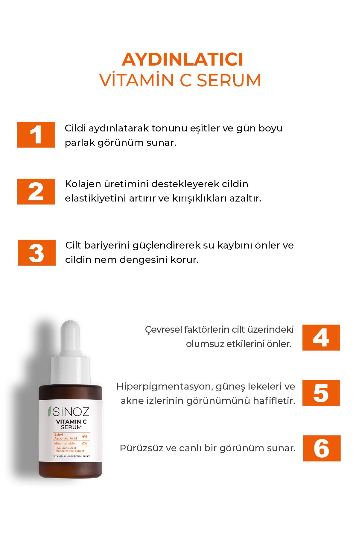 SİNOZ-Tone Equalizing Brightening Vitamin C 4 % Niacinamid 2 % Gesichtsserum 30 ml für jede Haut 2