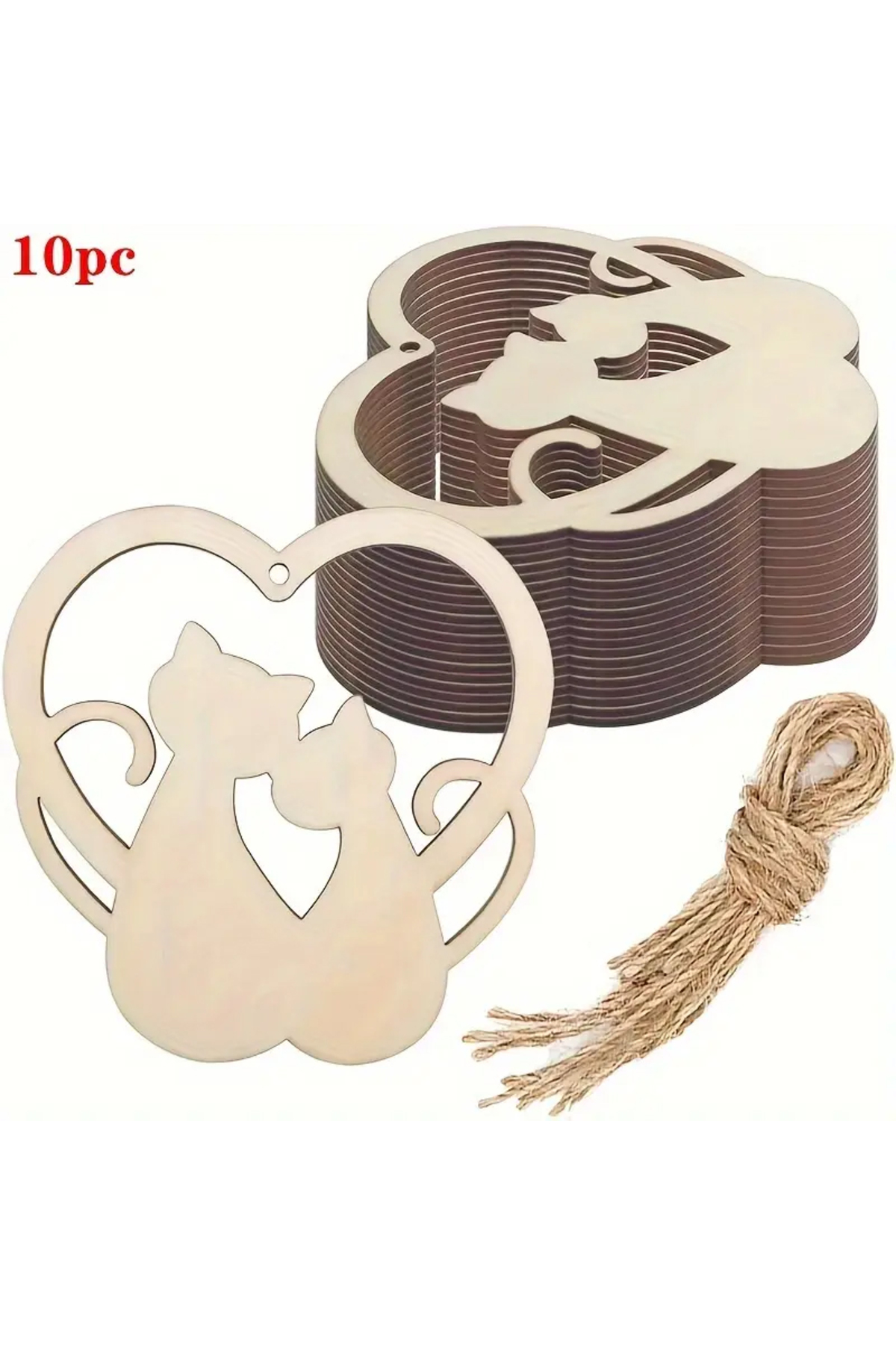 Ahşap 10 Adet Kedi Figürlü Boyama Seti + 6 lı Akrilik Boya+ 2 Fırça