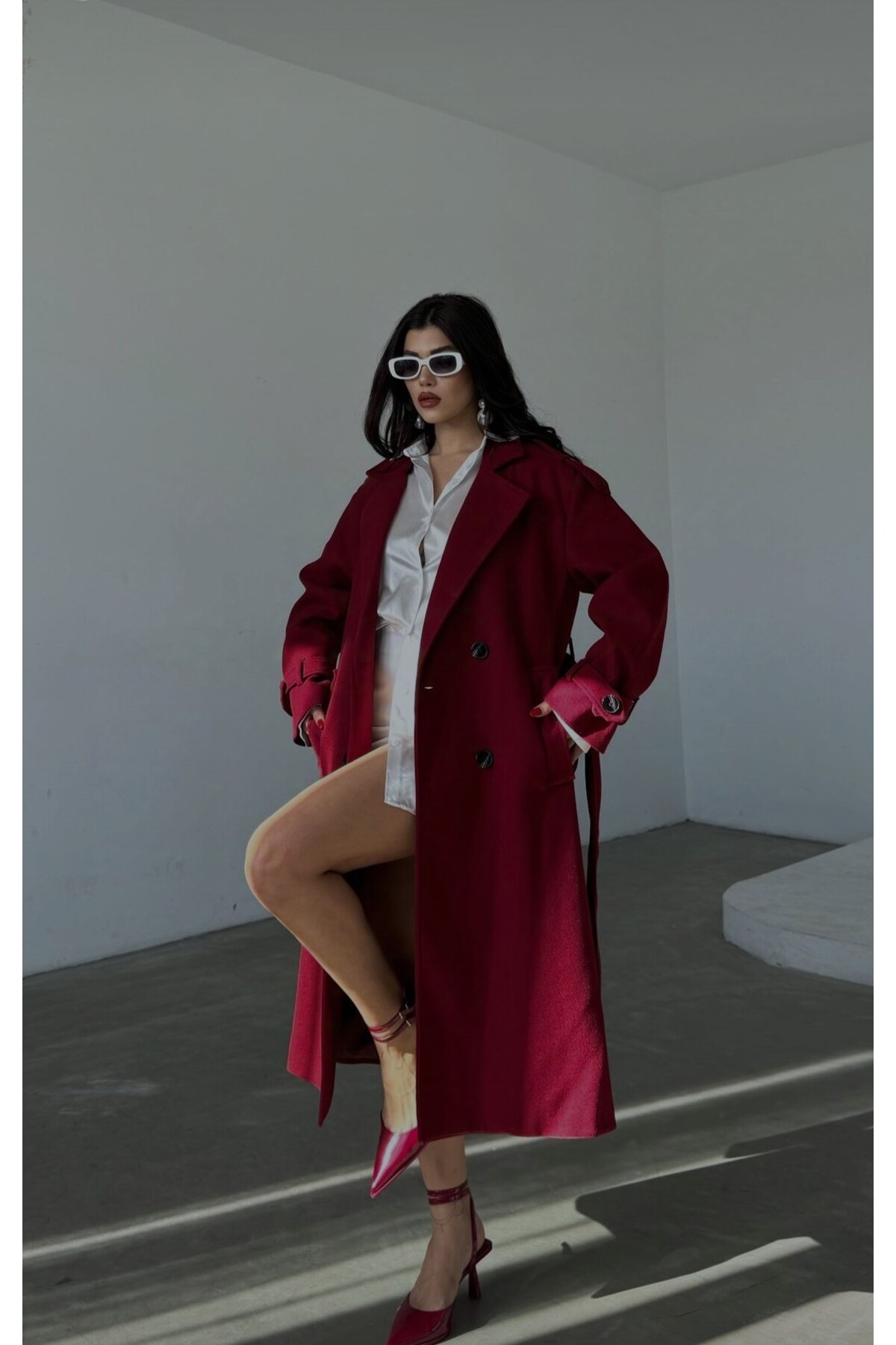 ARL MODA KADIN KIŞLIK BELDEN KUŞAKLI KAŞE KABAN görsel 5