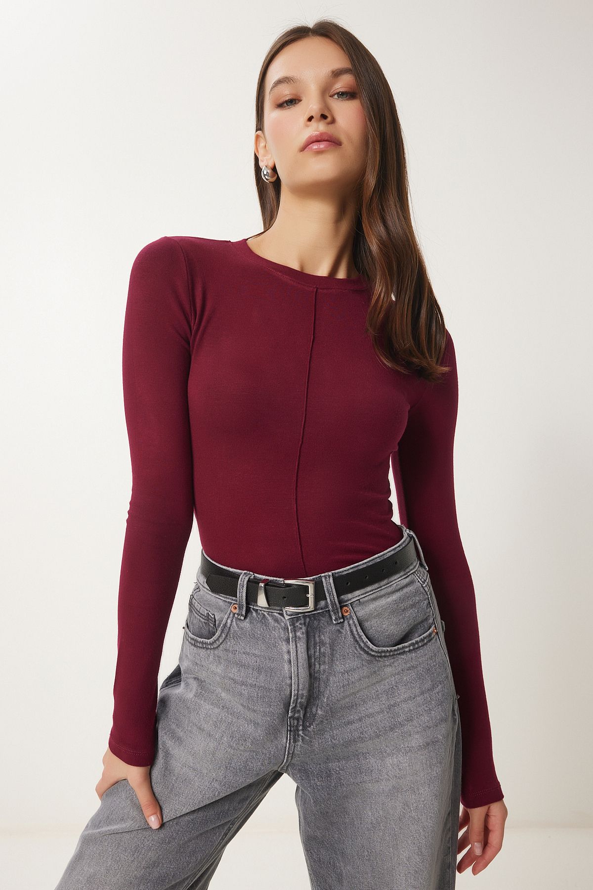 Lovelyİstanbul-Burgundy Crew Neck Knitted Blouse - Lus0083 2