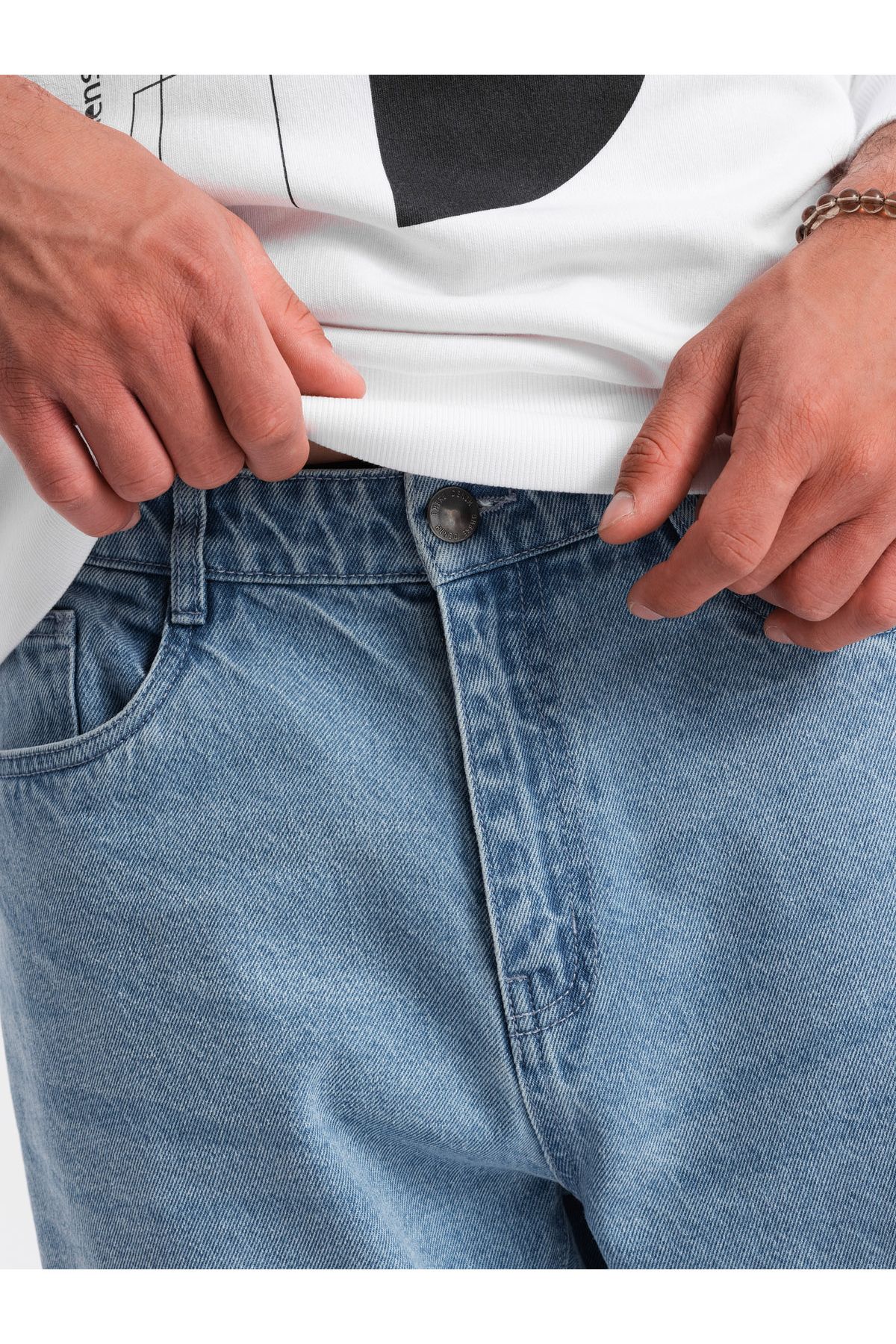 OMBRE-Ανδρικό τζιν παντελόνι TAPERED FIT με τρύπες - γαλάζιο V1 OM-PADP-0175 XXL 6