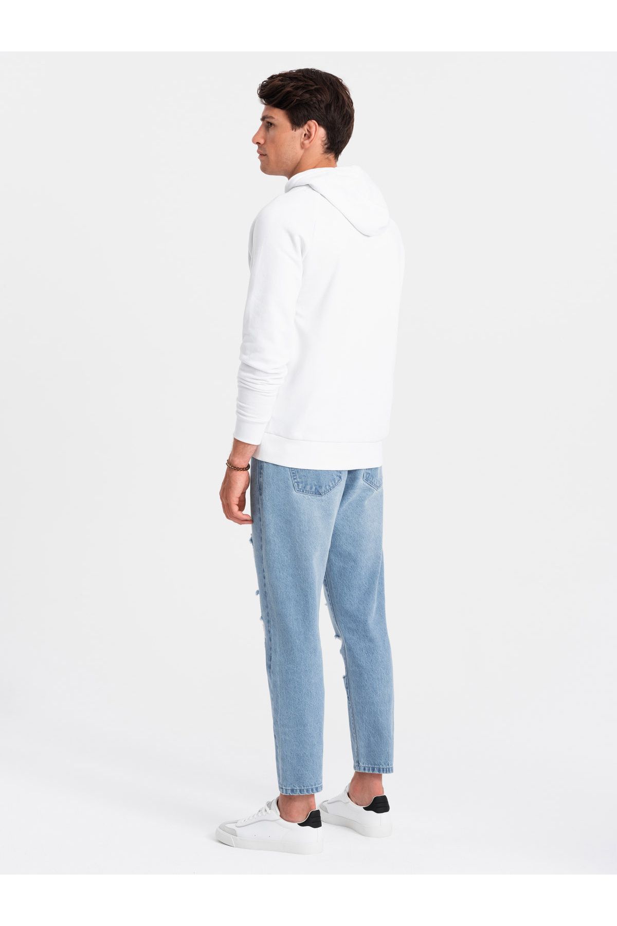 OMBRE-Ανδρικό τζιν παντελόνι TAPERED FIT με τρύπες - γαλάζιο V1 OM-PADP-0175 XXL 3