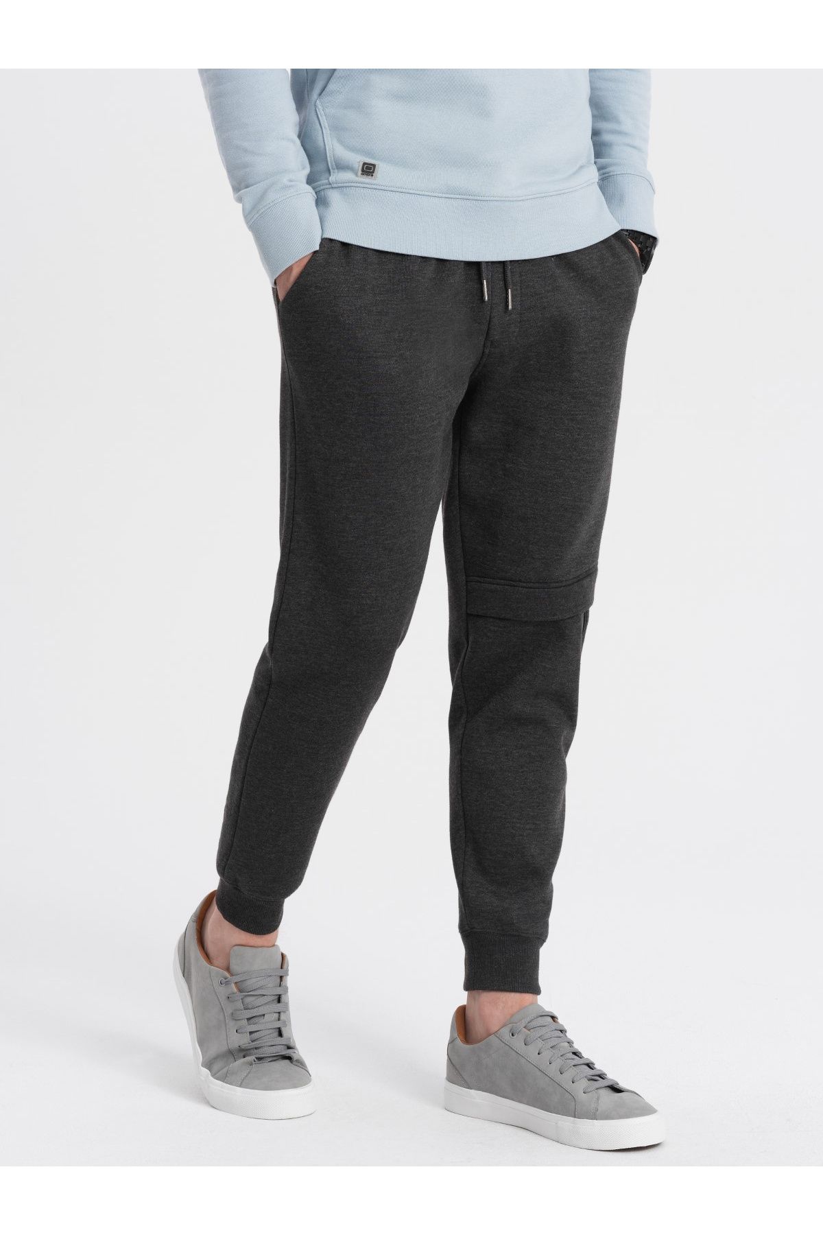 OMBRE-Herren Jogginghose mit Nähten und Reißverschluss am Bein - Graphit Melange V2 OM-PASK-0147 XXL 3
