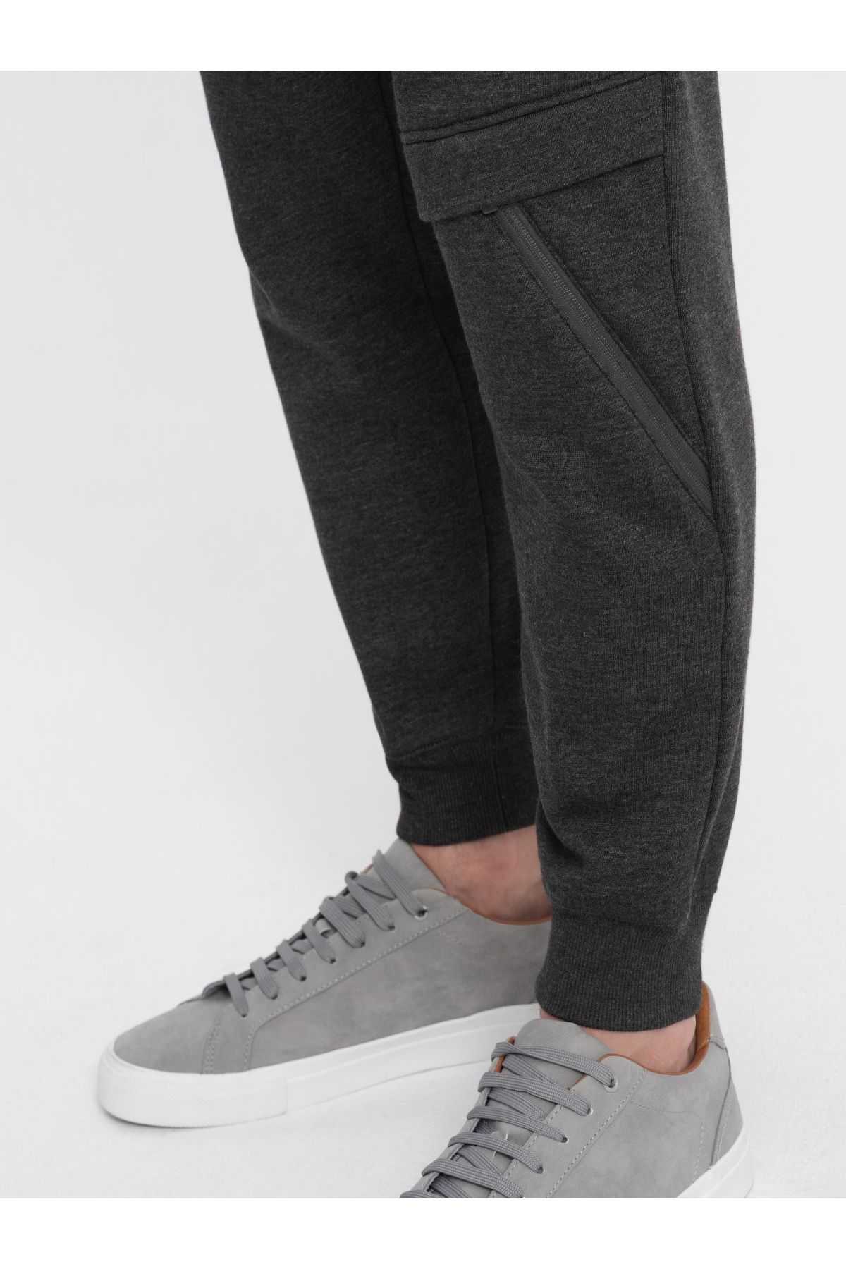 OMBRE-Herren Jogginghose mit Nähten und Reißverschluss am Bein - Graphit Melange V2 OM-PASK-0147 XXL 6