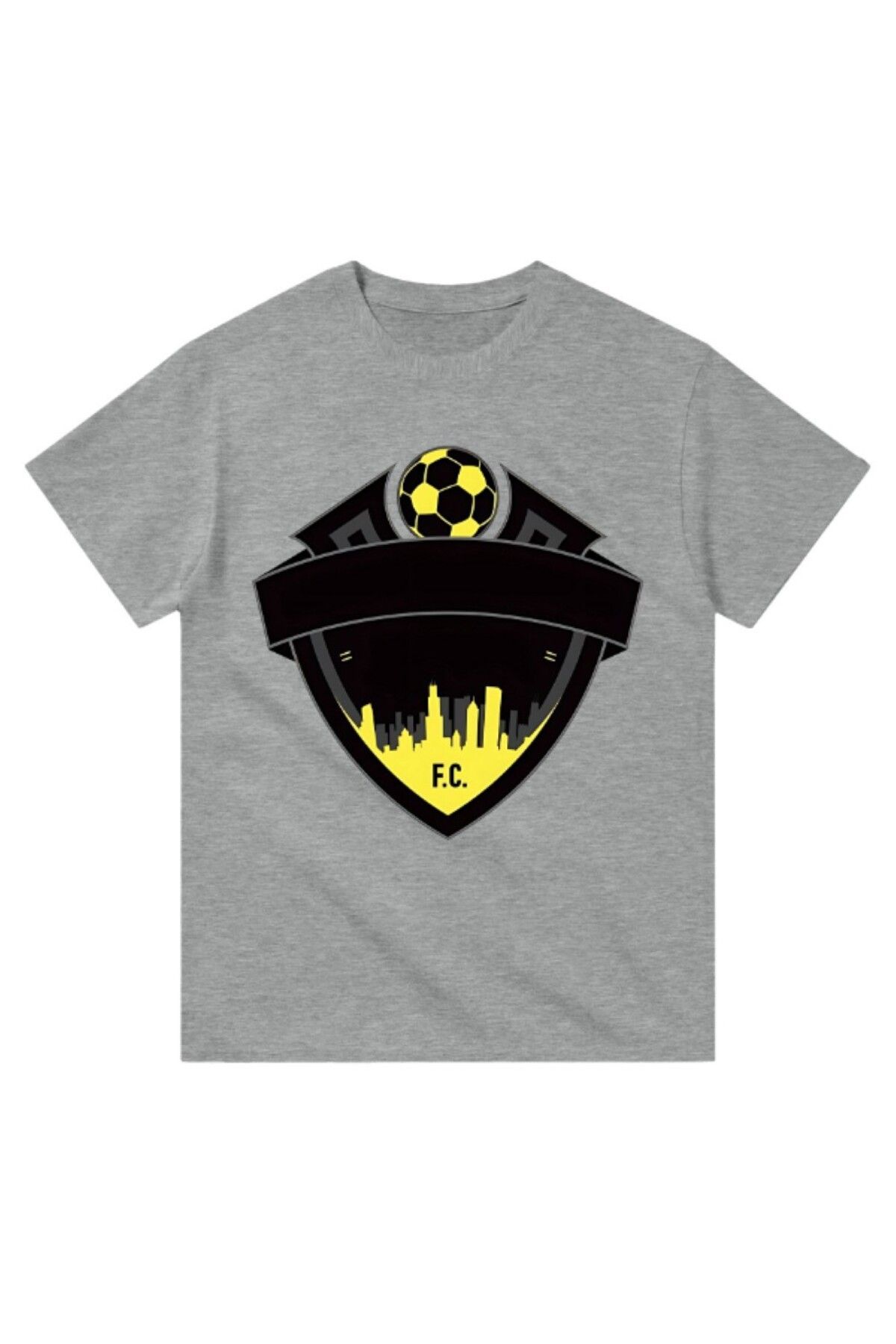 Cooqpoo Futbol Takımı Baskılı XS-S-M-L-XL-2XL Beden Kadın Erkek Unisex Pamuklu Gri Tshirt