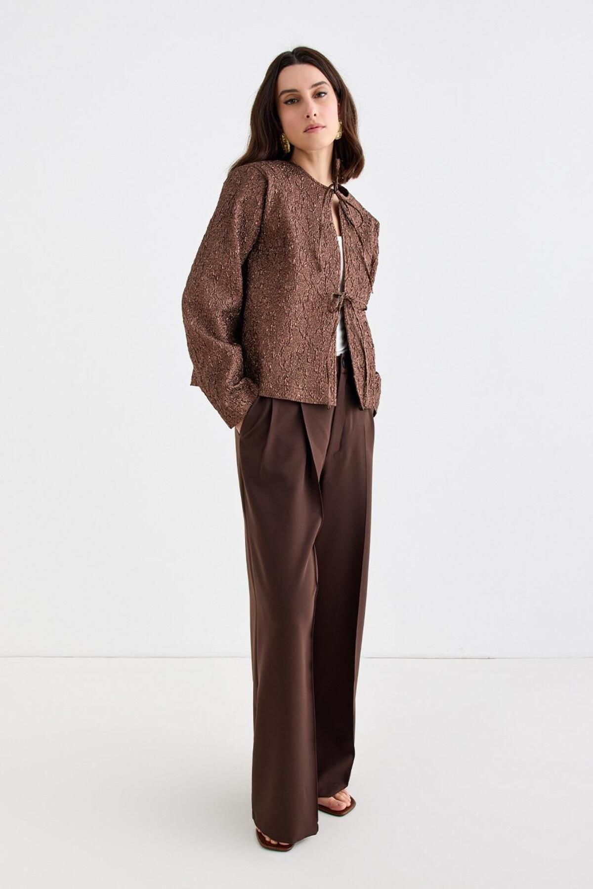 KADRİYE BAŞTÜRK-Mocha Mia Jacquard Midi Jacket 4