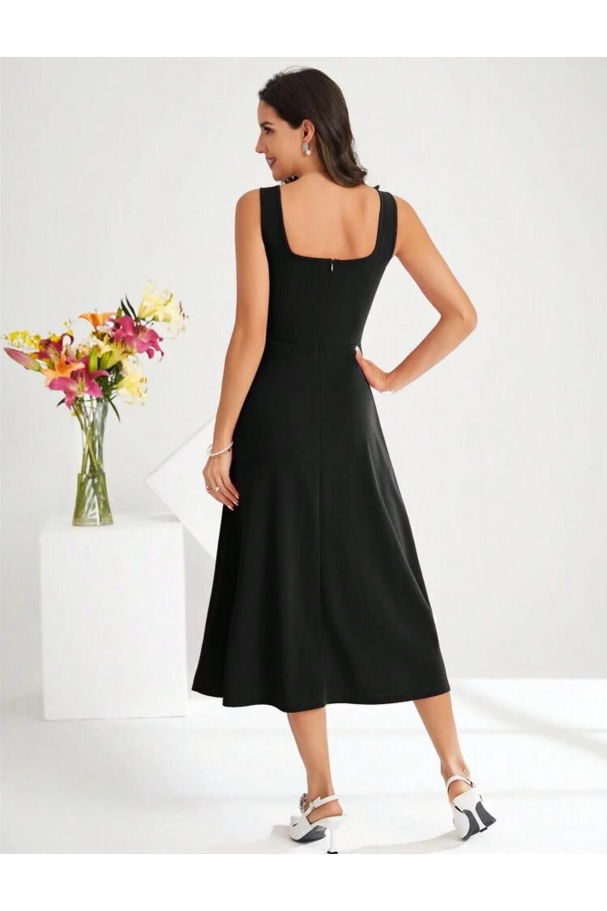 Styling Park-Strappy Square Neck Midi Dress 2