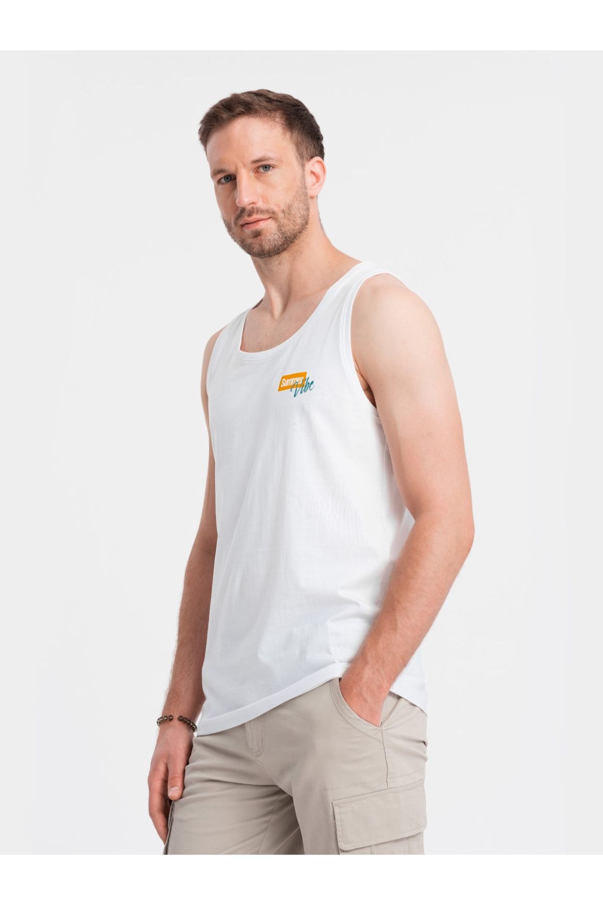 OMBRE-Summer Vibe printed men's cotton tank top - white V2 OM-TSTT-0191 S 3