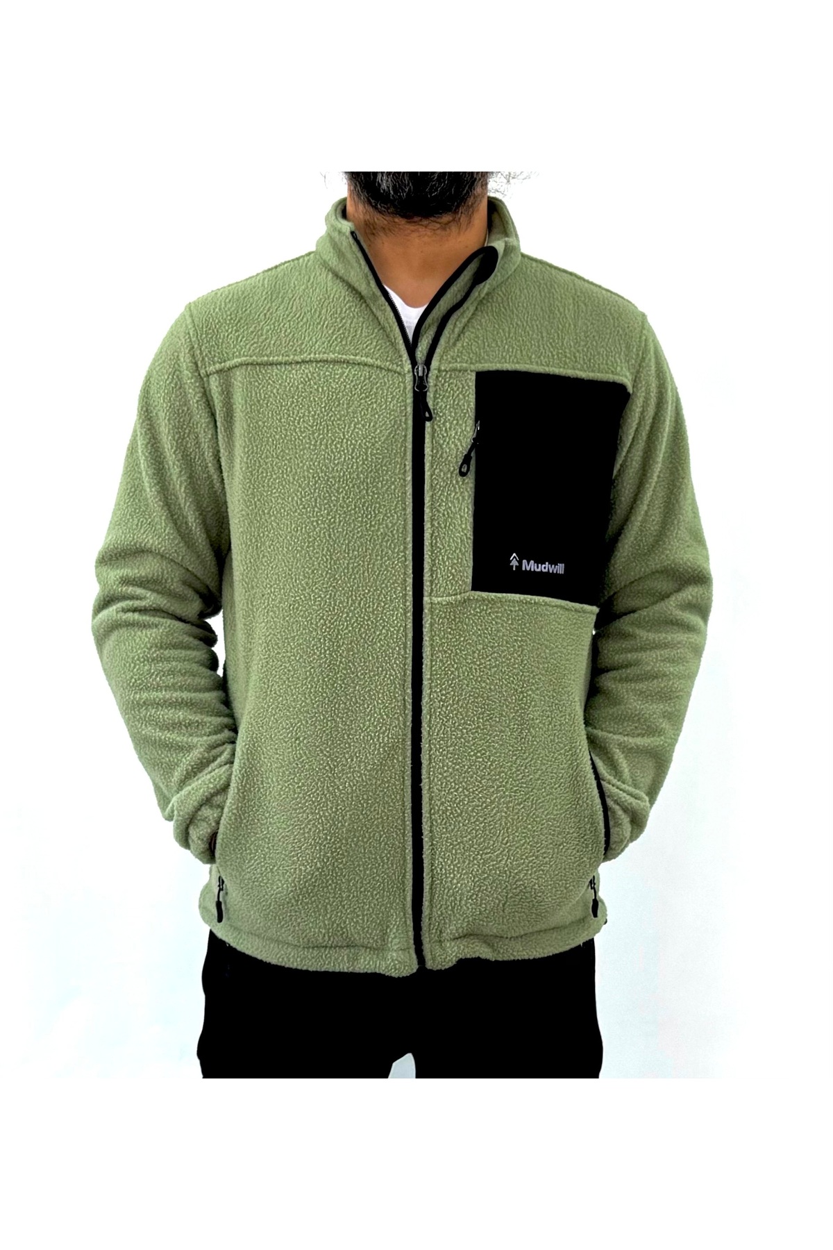 Yeşil Full Zip Sherpa Erkek Polar Ceket — سبز 240101