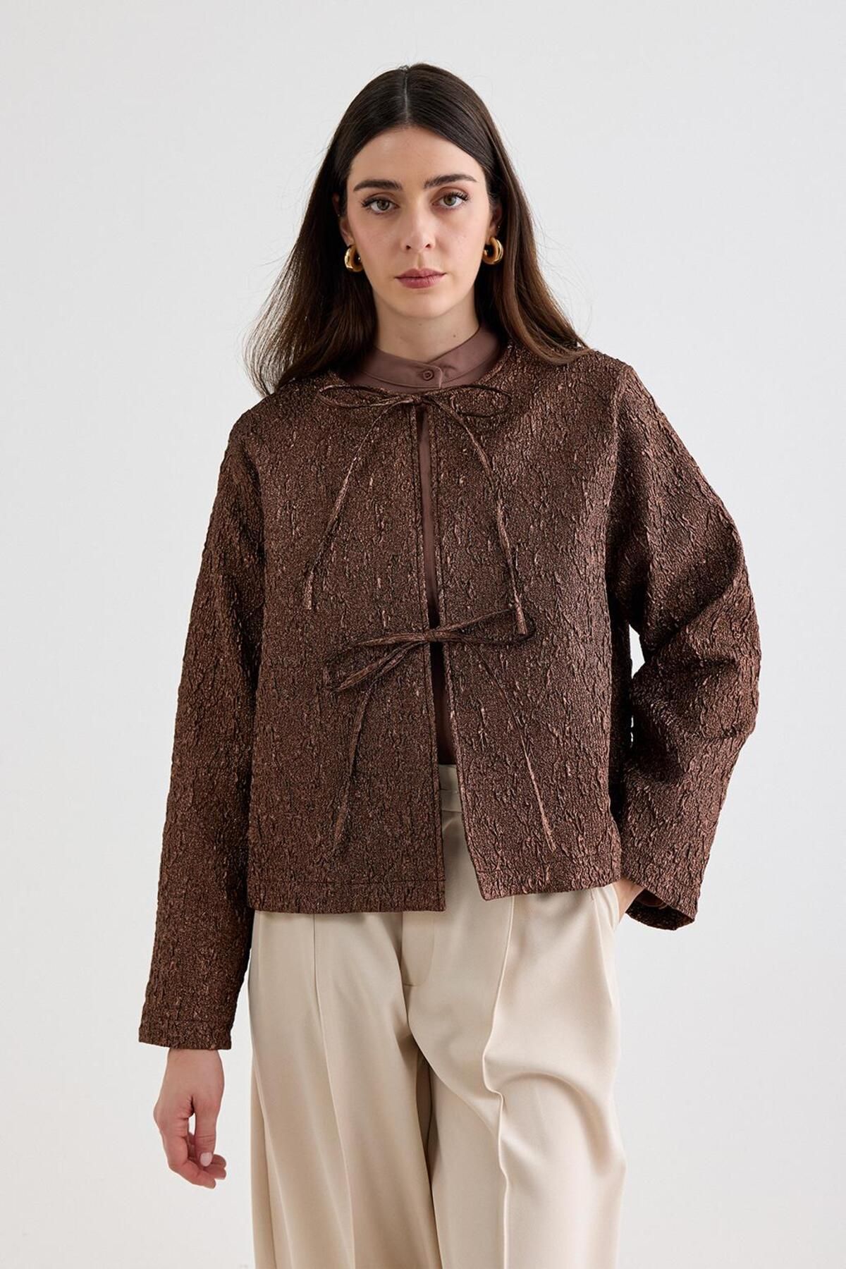 KADRİYE BAŞTÜRK-Mocha Mia Jacquard Midi Jacket 1