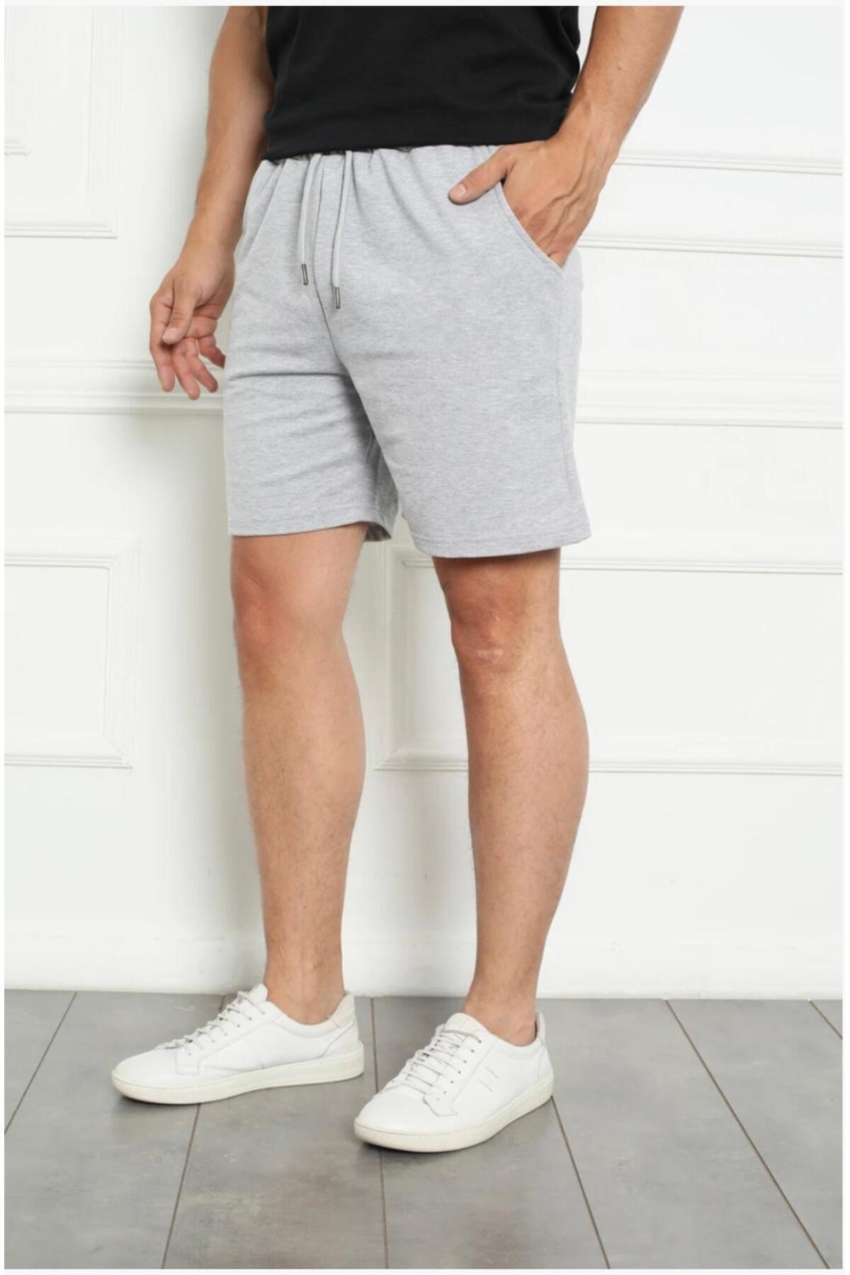 yg ydn giyim-Gray Relaxed Fit Summer Soft Fabric Pocket Shorts with Elastic Waist 2