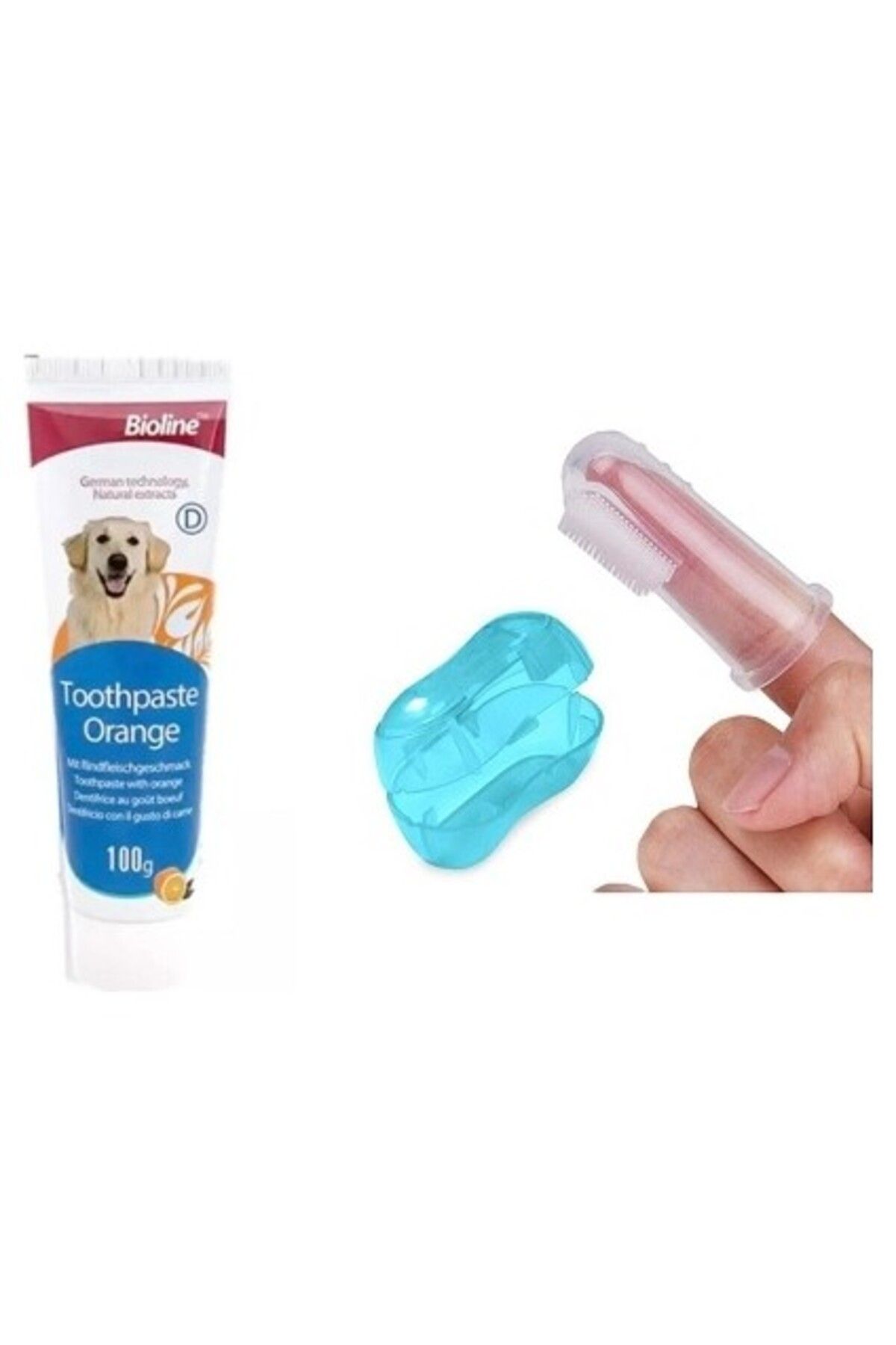 Bioline Portakal Aromalı Kedi Ve Köpek Diş Macunu 100 gr Parmak Diş Fırçası